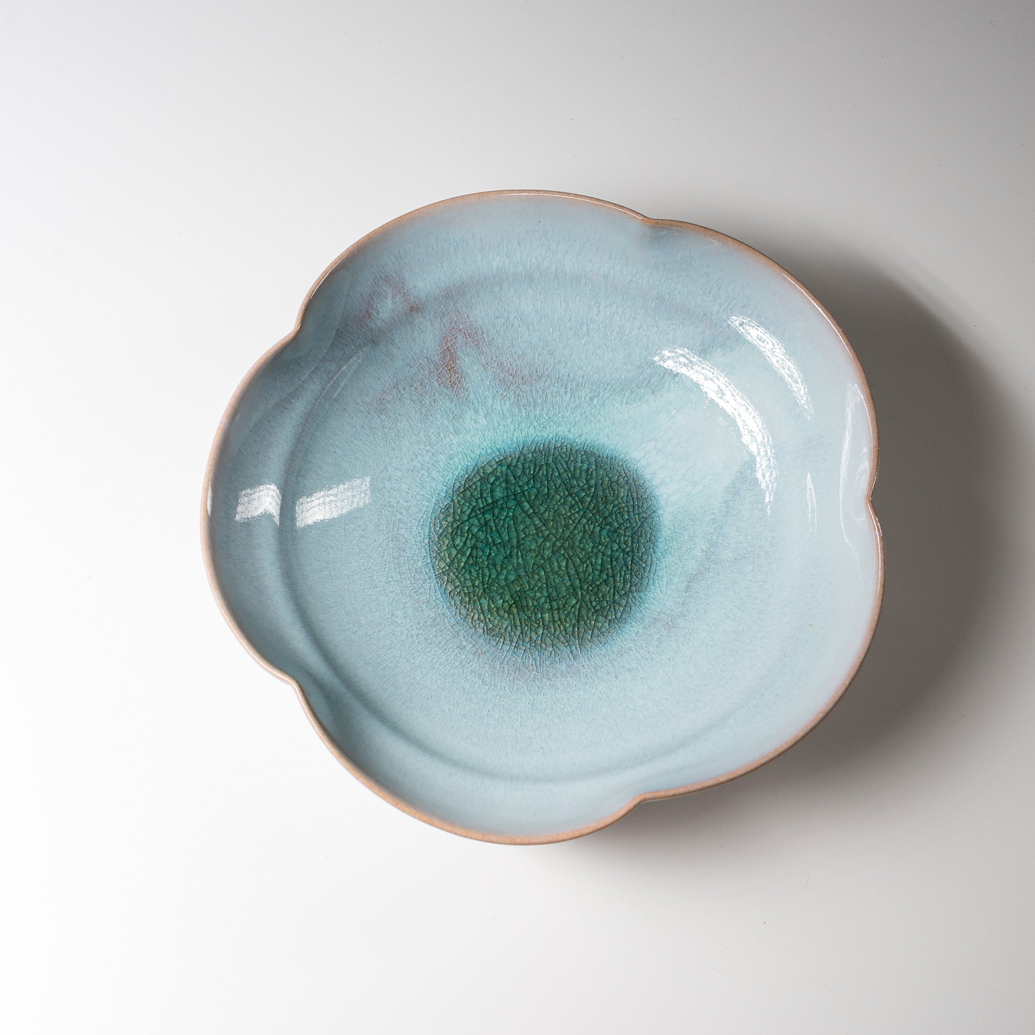 Tenryu Kiln Hagi Ware Flower Bowl - Handcrafted Japanese Ceramic Vase in Sparkling Blue for Home Decor, Floral Arrangements & Zen Style Interior Design