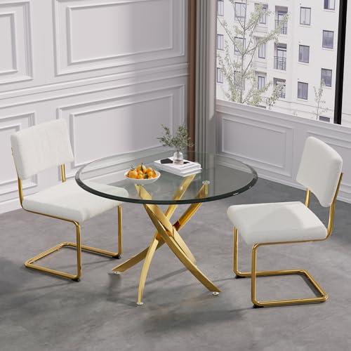 36” Gold Table With 2 White＆gold Chair