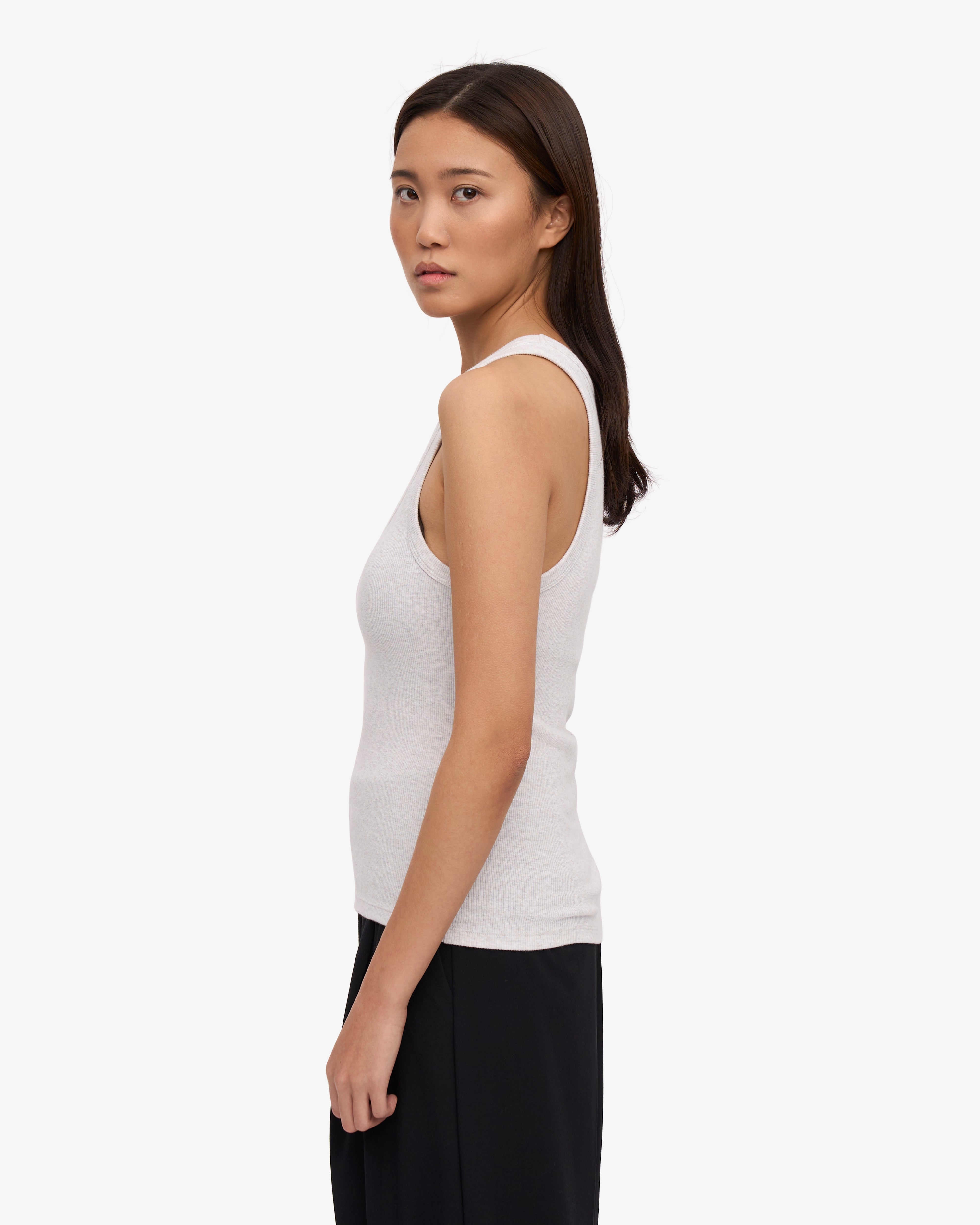 Organic Cotton Ribbed Tank Top for Women - Soft & Breathable Snow Melange - Perfect for Yoga, Summer Outfits & Layering