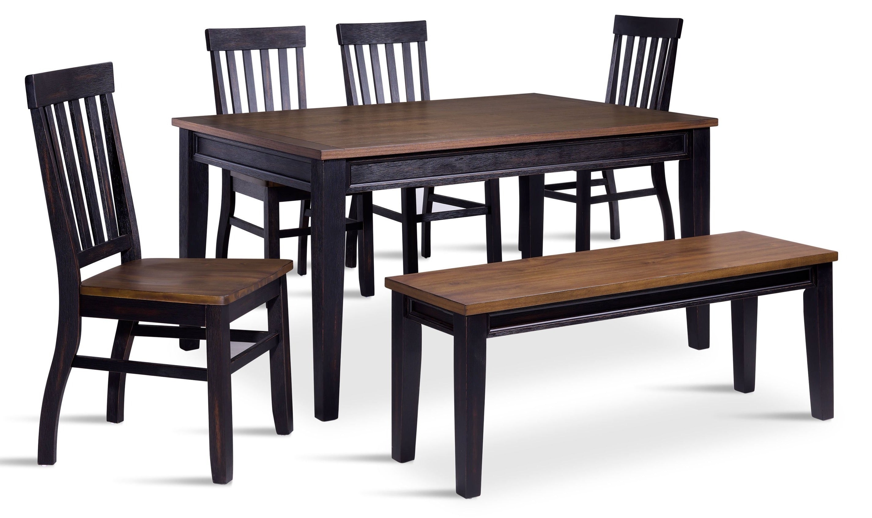 Caylie Noir 6-Piece Dining Set in Ebony & Driftwood Finish - Modern Wooden Table & Chairs for Dining Room, Kitchen, or Outdoor Patio