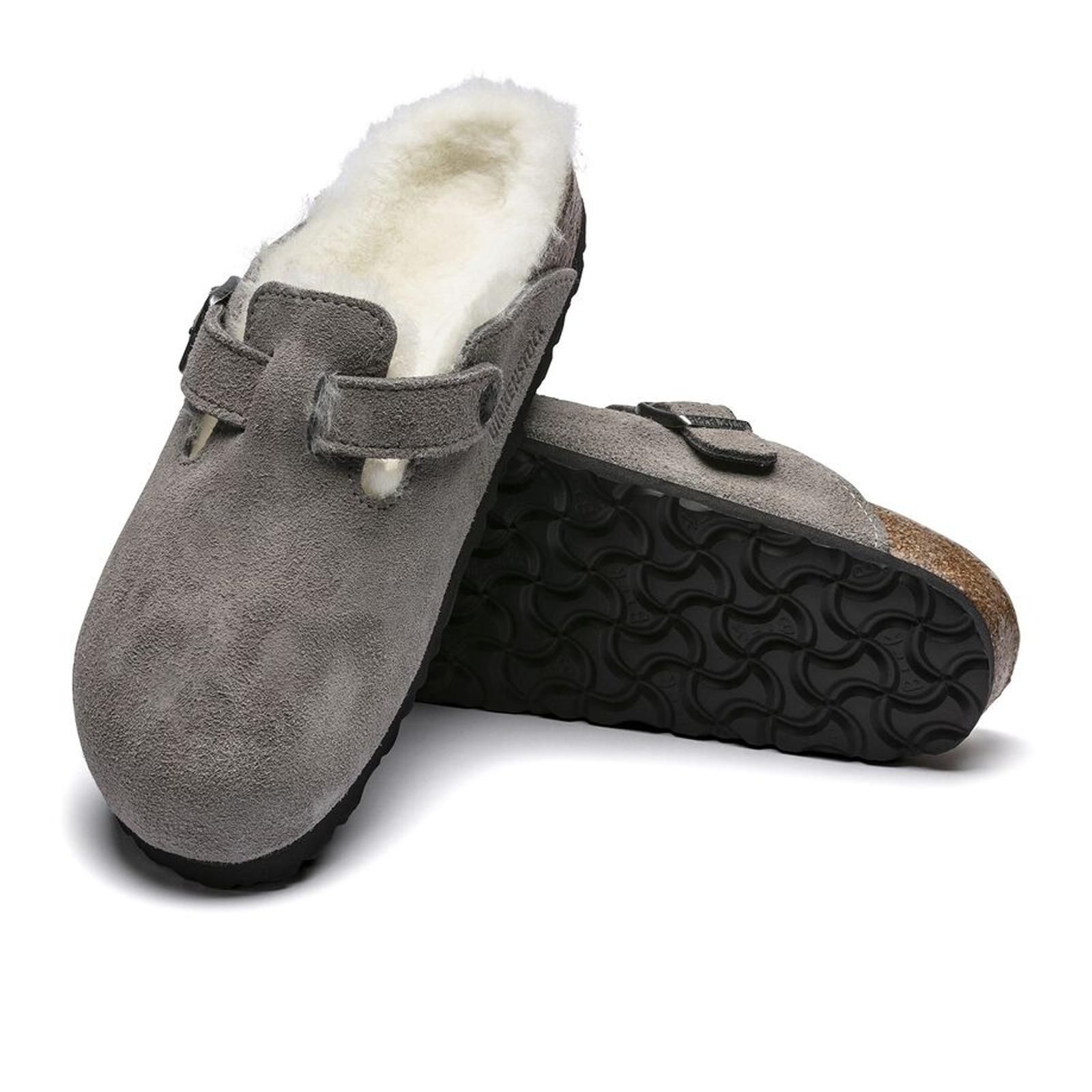 Birkenstock Boston Narrow Clog for Women - Stone Coin Suede with Natural Shearling Lining | Comfortable House Slippers for Indoor & Outdoor Wear