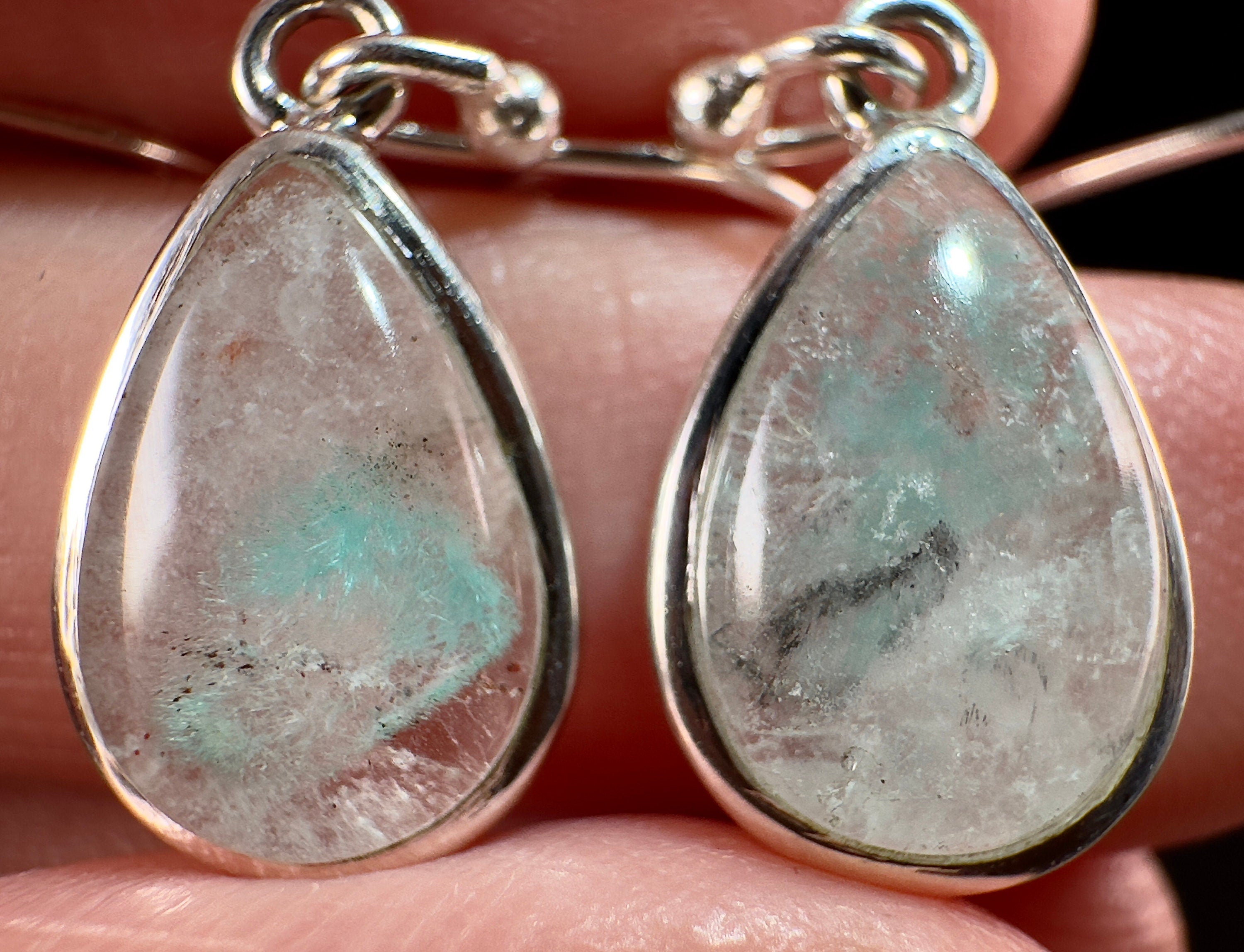 AJOITE in QUARTZ Crystal Sterling Silver Dangle Earrings | Rare Gemstone Jewelry | Elegant Drop Earrings for Women | Perfect for Weddings, Parties & Special Occasions