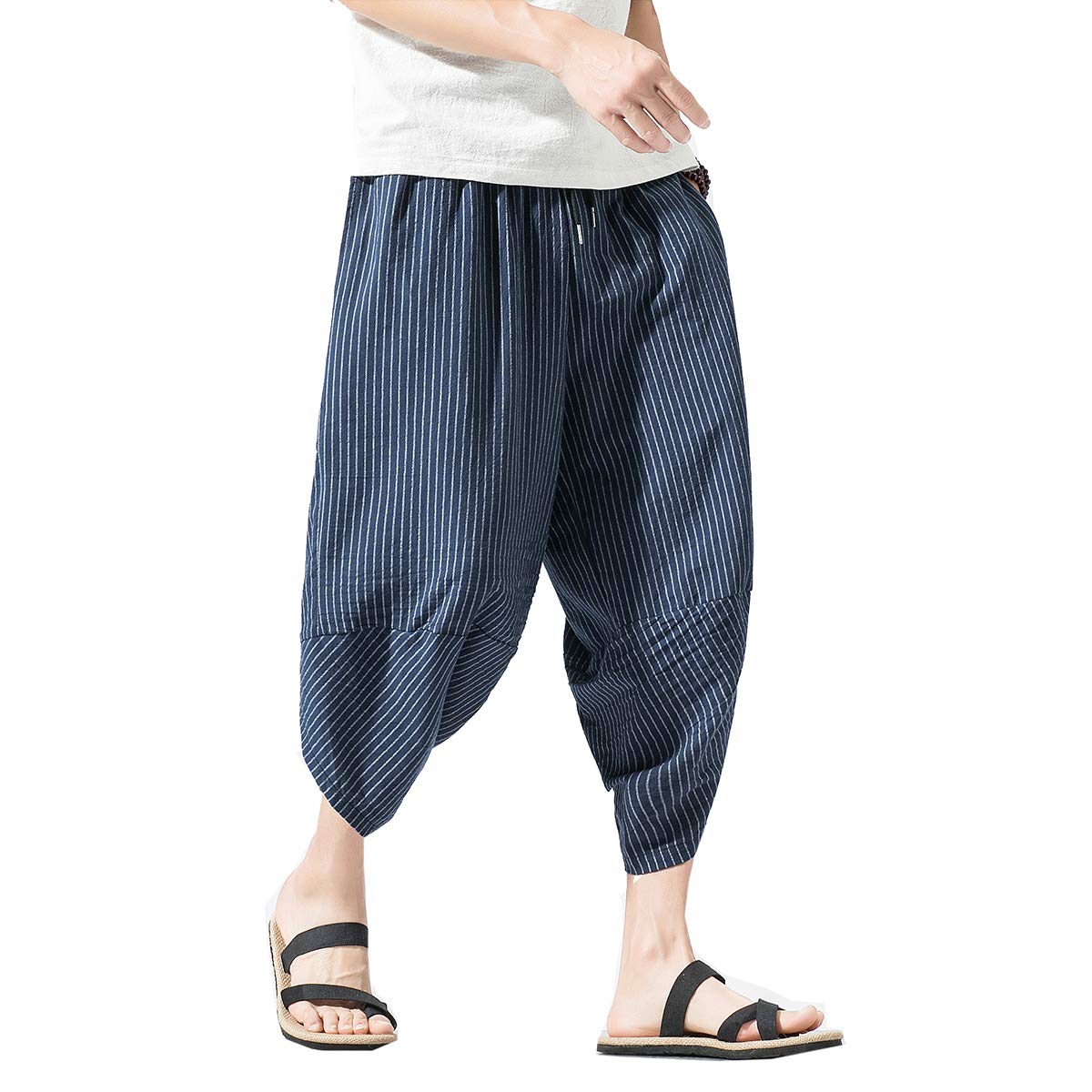 Seidarise Men's Linen Capri Pants - Summer Harem Trousers with Wide Leg & Baggy Fit - Perfect for Beach, Yoga, and Casual Wear