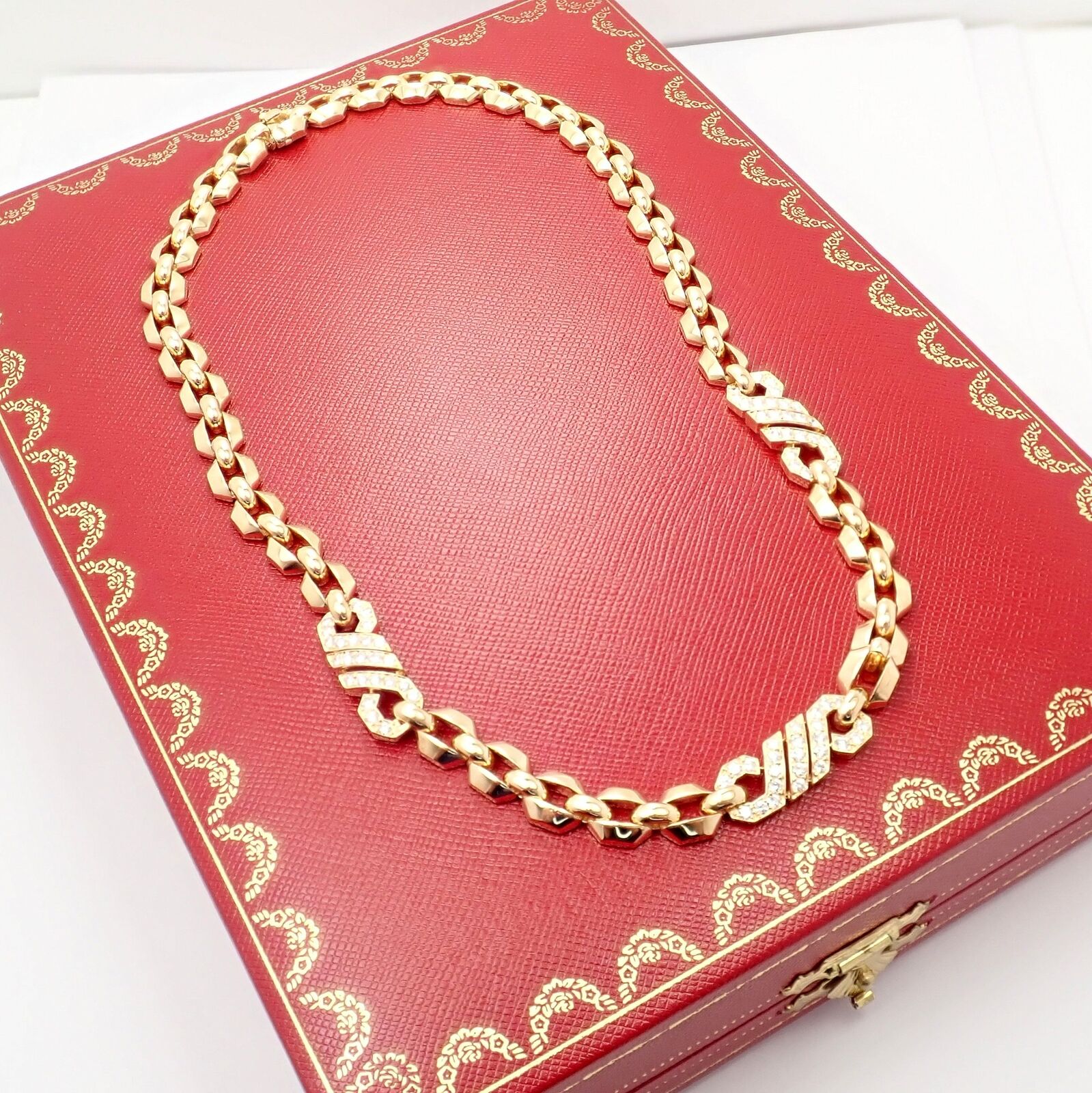 Authentic Cartier Vintage Fox Trot 18k Yellow Gold Diamond Necklace from 1980s - Luxury Jewelry Gift for Women, Perfect for Weddings & Special Occasions