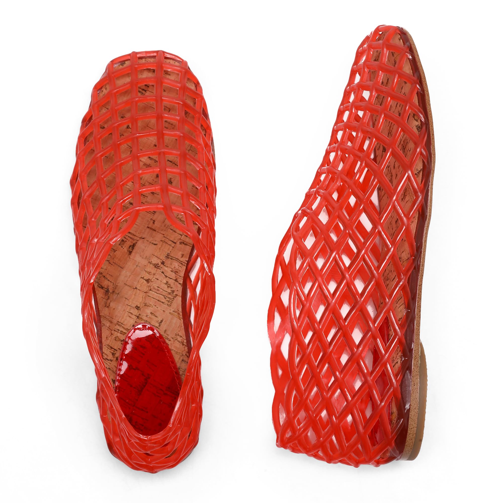 Women's Red Jelly Mesh Ballet Flats - Breathable Clear Hollow Jelly Sandals for Beach, Pool & Summer | Comfortable Ballerina Jellies Shoes for Casual Wear, Vacation & Outdoor Activities