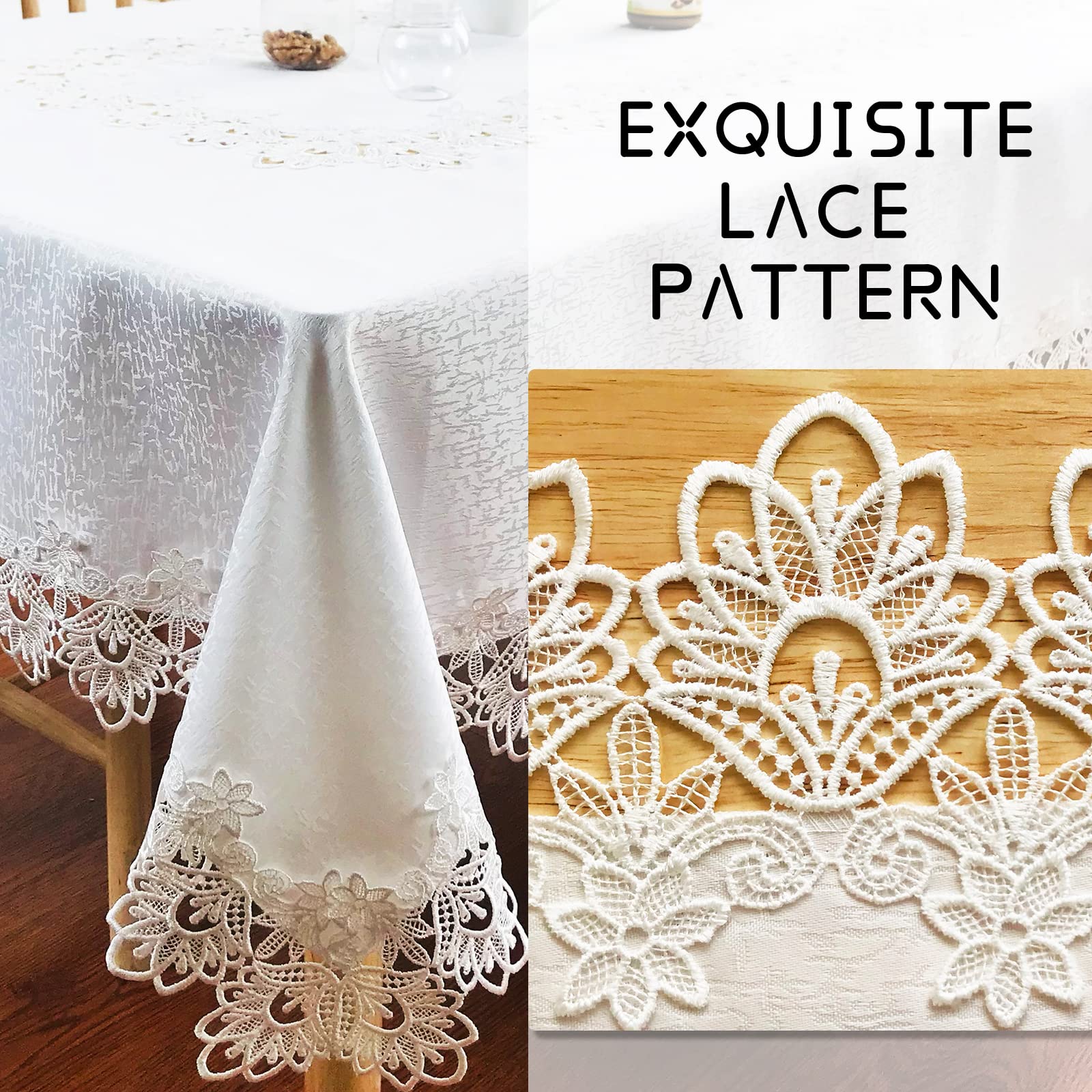 Elegant Peony Lace Tablecloth 72 x 108 Inches - Washable Rectangle Table Linen for Dining Room, Holiday Party, Wedding, Farmhouse & Outdoor Decor - Perfect for Easter, Christmas & Home Celebrations