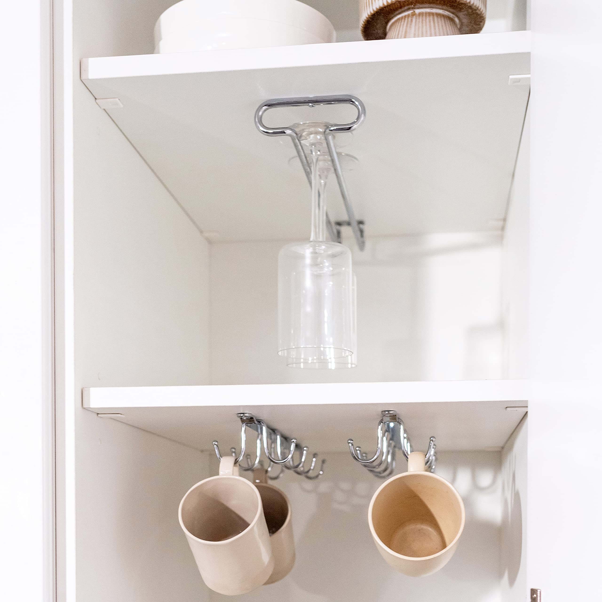 Under Cabinet Glass Hanger - Single Row Stemware Rack for Bar or Shelf - 11 Inch Chrome Steel Wine Glass Holder - Perfect for Kitchen, Dining Room & Home Bar Organization
