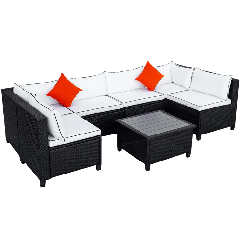 Premium U-Shaped Rattan Patio Furniture Set with Cushions - Outdoor Garden Sofa Sectional for Poolside, Backyard & Patio - Beige Wicker Lounge Set with Accent Pillows - Durable Weather-Resistant U-Style Furniture for Relaxing & Entertaining
