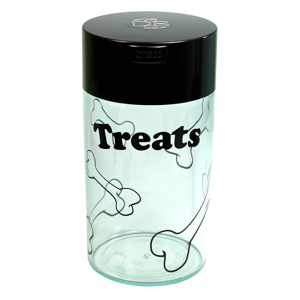 Pawvac 12 Ounce Vacuum Sealed Pet Food Storage Container with Black Cap & Clear Body - Airtight Dry Food Dispenser for Dog Treats, Kibble & Cat Food - Perfect for Kitchen, Pantry & Travel Use