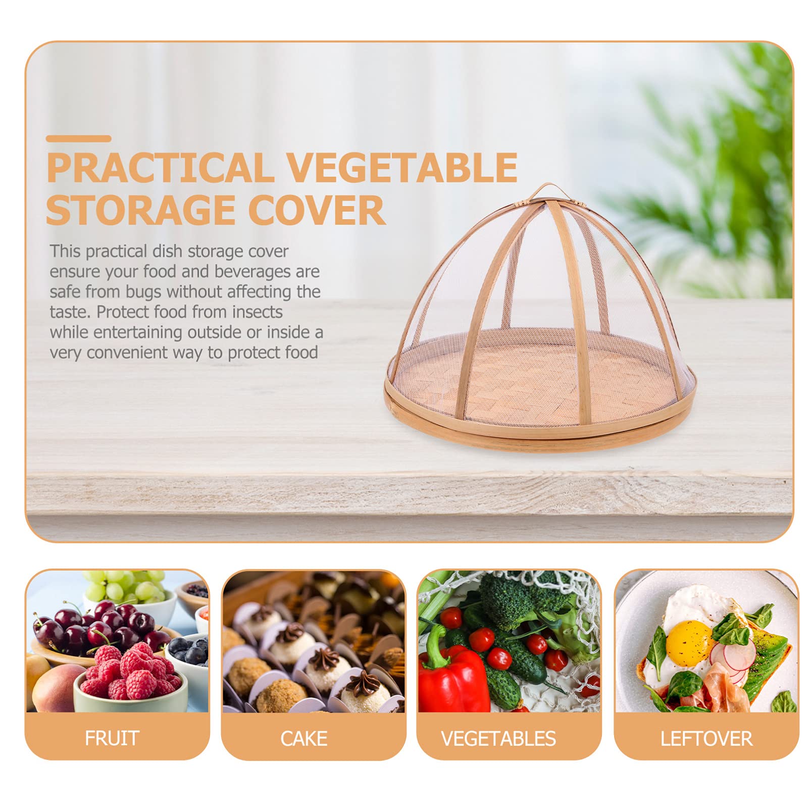 Hemoton Bamboo Food Cover with Lid - Outdoor Picnic & Camping Mesh Tray