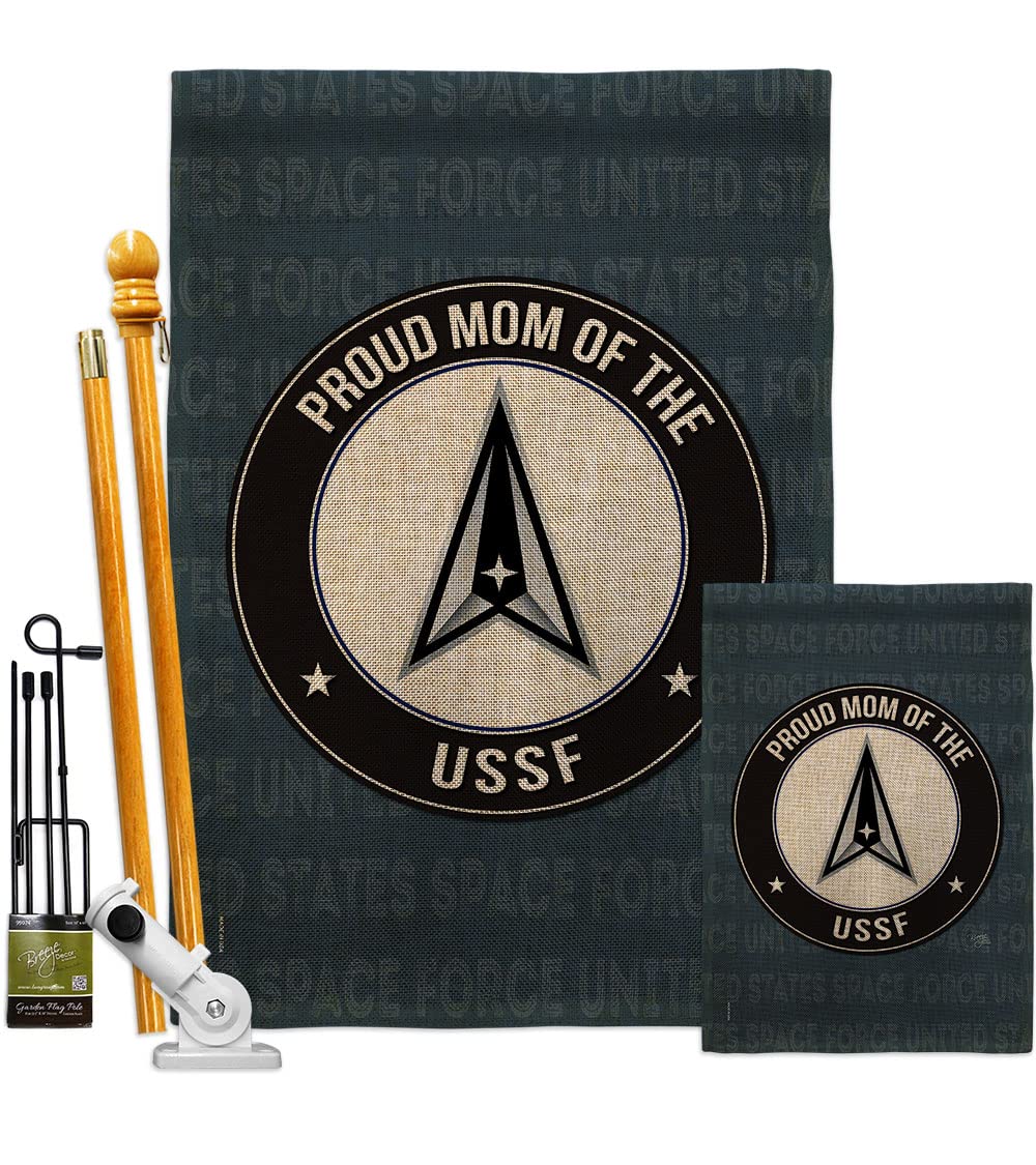 Proud Mom USSF Burlap Garden House Flags Kit - Armed Forces Space Force United States Air American Military Delta Official Small Decorative Gift Yard Banner - Double-Sided Made in USA 28x40 Inches - Perfect for Military Appreciation, Patriotic Yard Decor & Veteran Support