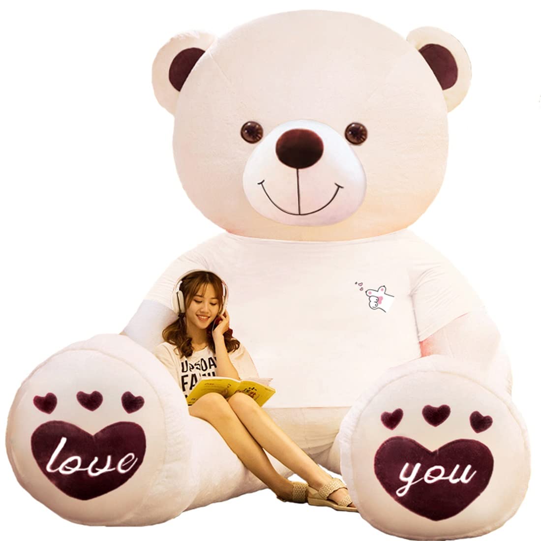 47-Inch Giant White Teddy Bear Plush Toy - 100cm Big Stuffed Animal for Hugging, Cuddling & Decor | Perfect Birthday Gift, Valentine's Day Present & Nursery Room Decor (Soft Plush Dog-Shaped Pillow)