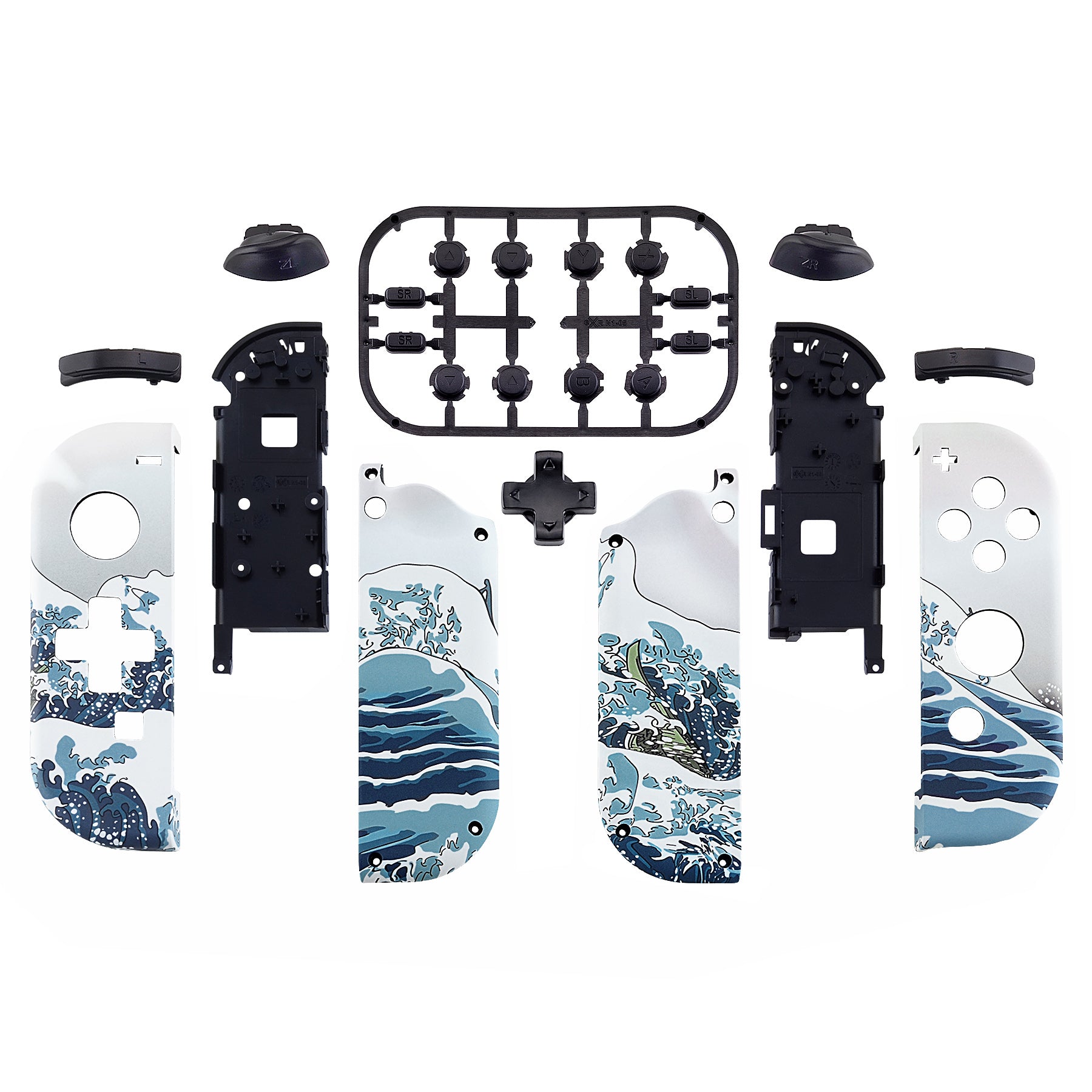 eXtremeRate The Great Wave Soft Touch Joycon Controller Shell - DIY Replacement Housing with Full Button Set for Nintendo Switch & OLED JoyCon (D-Pad Version) | Gaming Accessories for Enhanced Comfort and Style | Perfect for Travel, Gaming Sessions, and Customization Projects