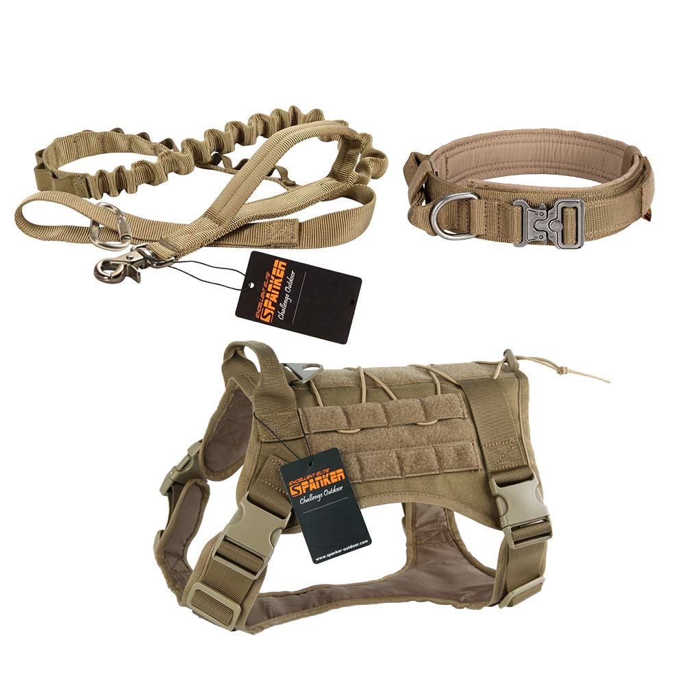 Medium Tactical Dog Collar with Metal Buckle & Quick Release - Adjustable Nylon Military Dog Harness & Leash Set for Training, Hiking, and Outdoor Adventures