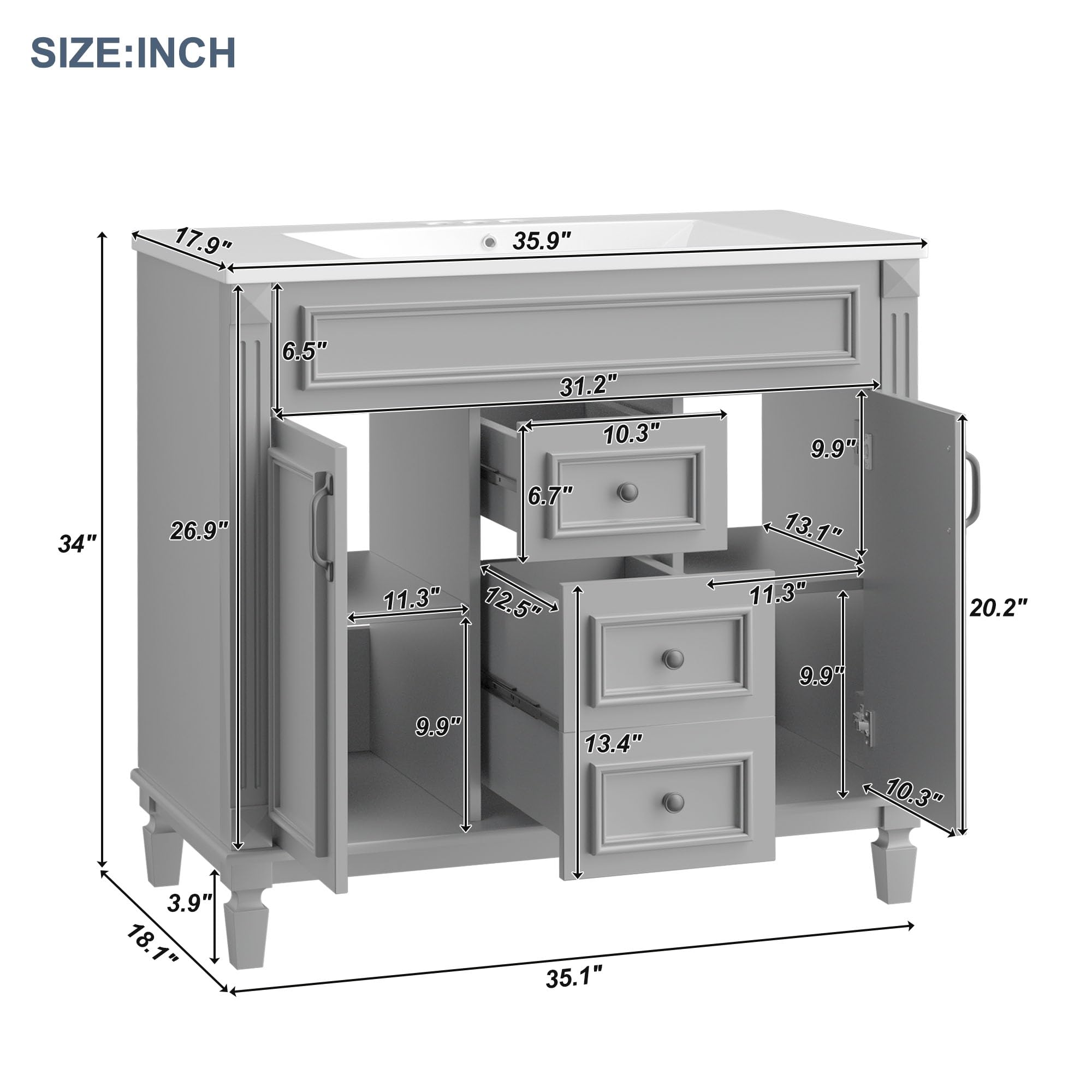 Merax 36 Inch Freestanding Bathroom Vanity Set with Sink - Single Sink Vanity Cabinet with 36