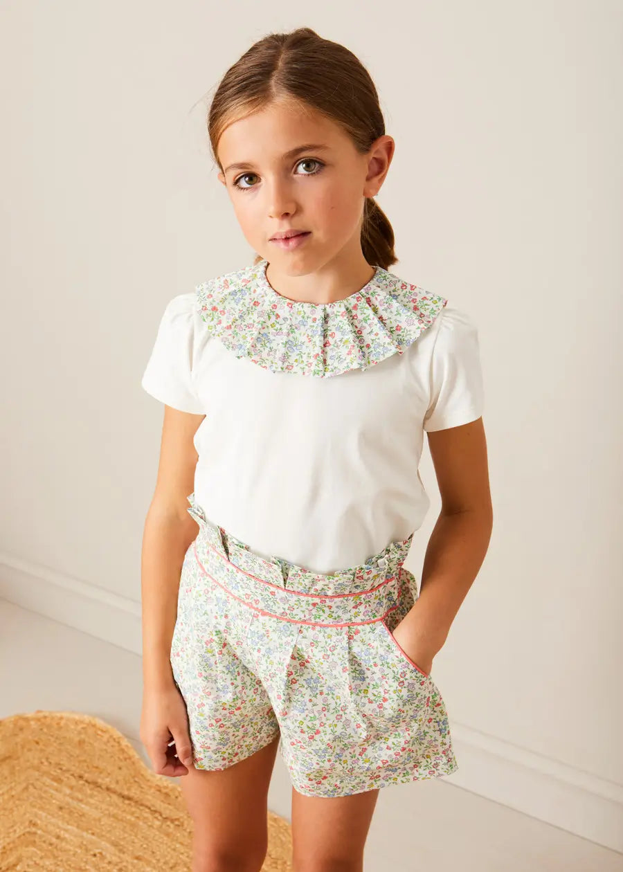 Liberty Fabric Floral Collar Top for Girls 2-10 Years | Pink Ruffled Blouse for Special Occasions & Photoshoots
