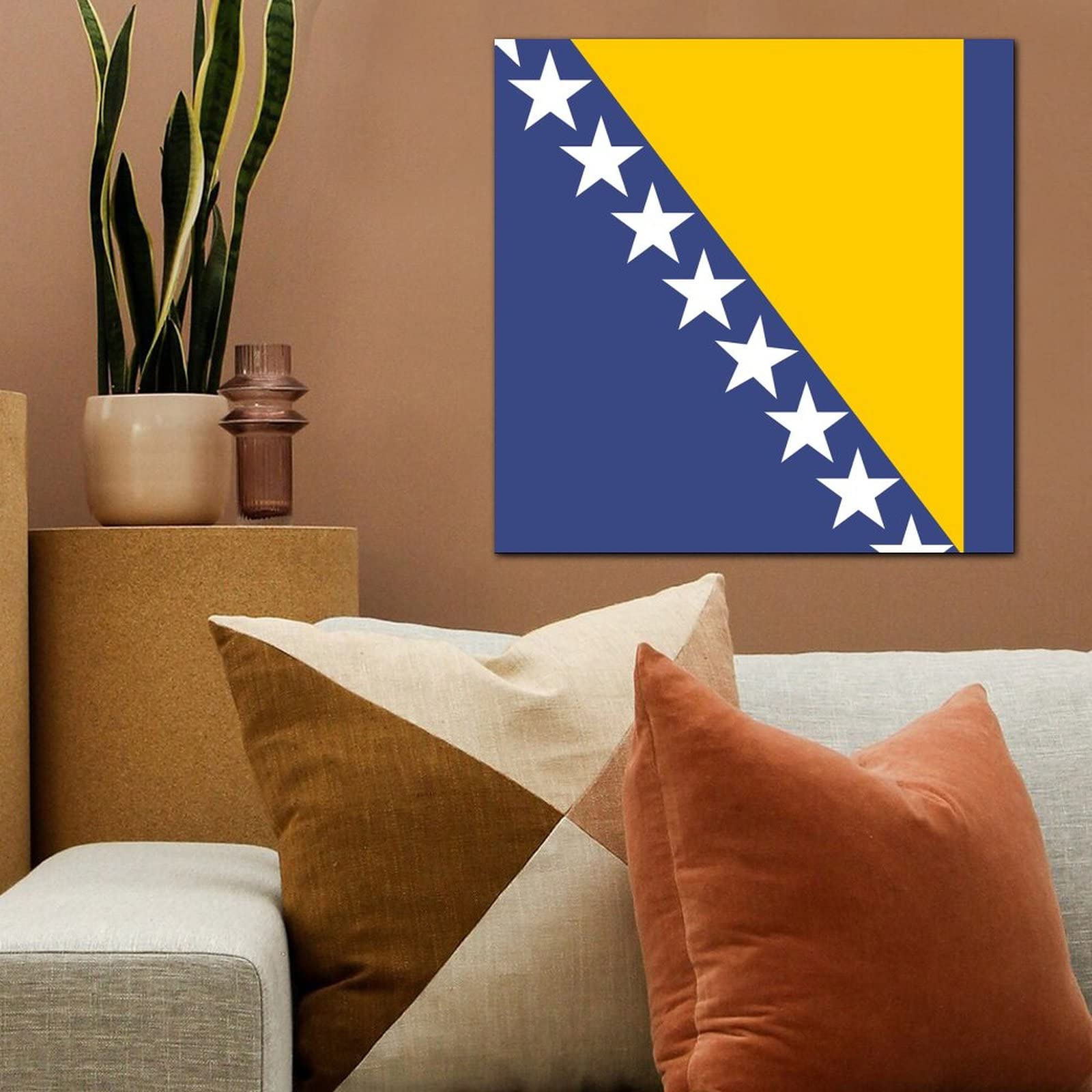 Bosnia and Herzegovina National Flag Canvas Wall Art - Retro Abstract Framed Painting Poster for Home, Living Room, Bedroom & Office Decor - Ready to Hang - Perfect for Patriotic Displays, Gifts & Wall Decoration