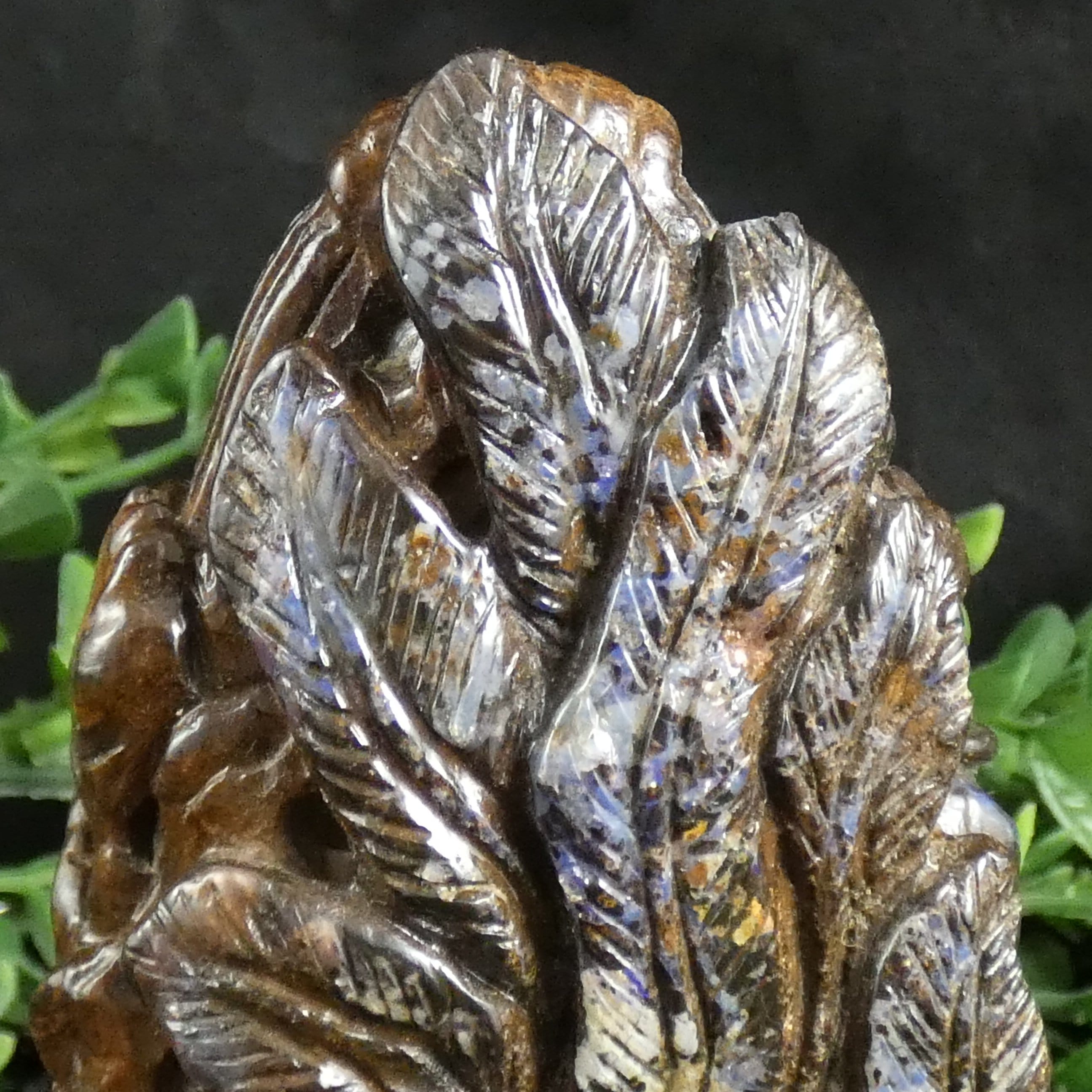 Natural Boulder Opal Bird & Flower Basket Carving - Handcrafted Gemstone Art for Home Decor & Gift Giving | Perfect for Display, Collection & Spiritual Healing