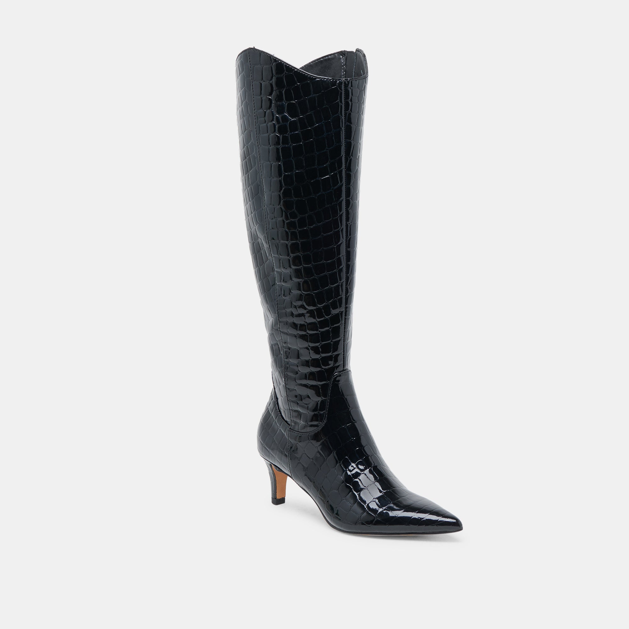 SHILAH Wide Calf Boots for Women - Noir Embossed Leather Ankle Boots - Comfortable & Stylish for Fall, Winter, and Casual Outfits