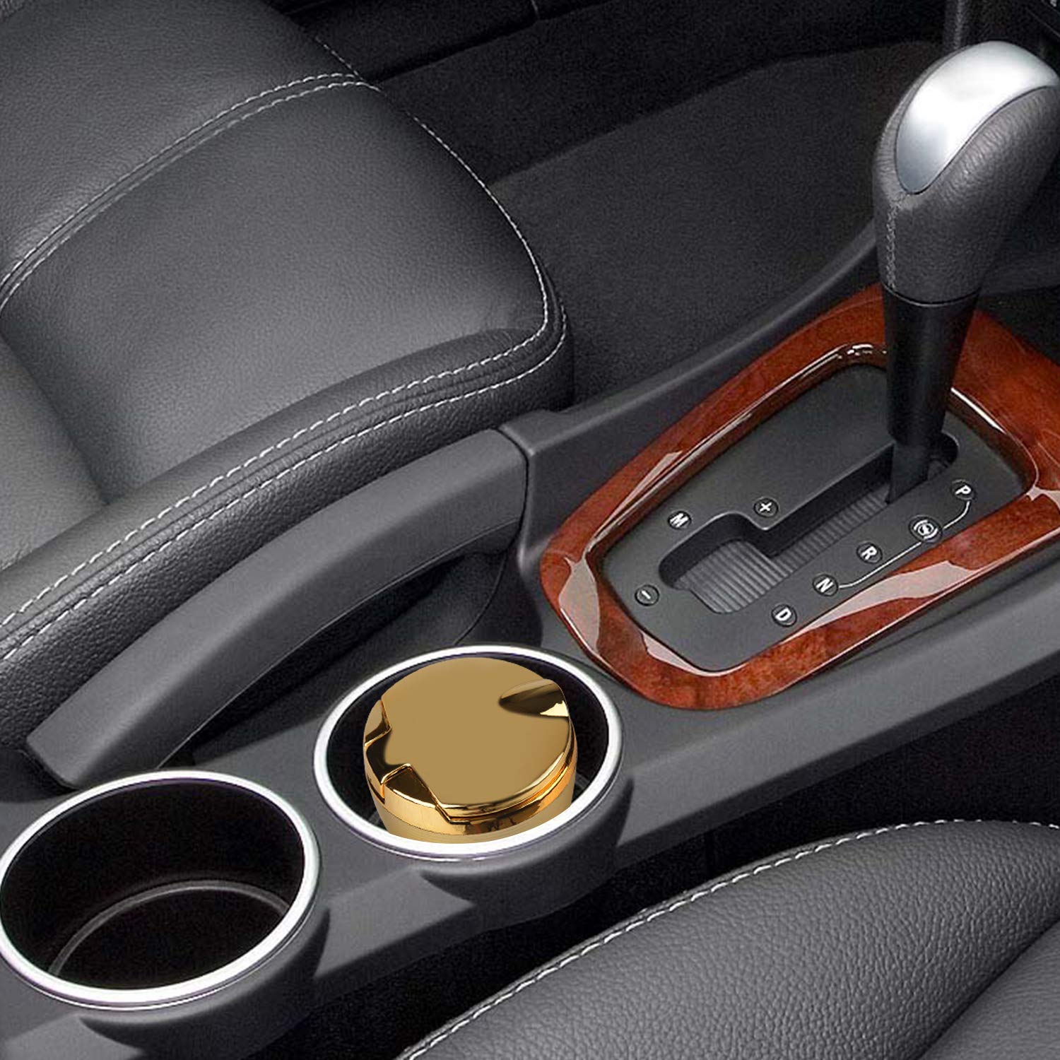 Portable Car Ashtray with Lid & Blue LED Light - Leakproof Cup Holder Ashtray for Cars (Gold) | Ideal for Road Trips, Commuting & Smokers On-The-Go