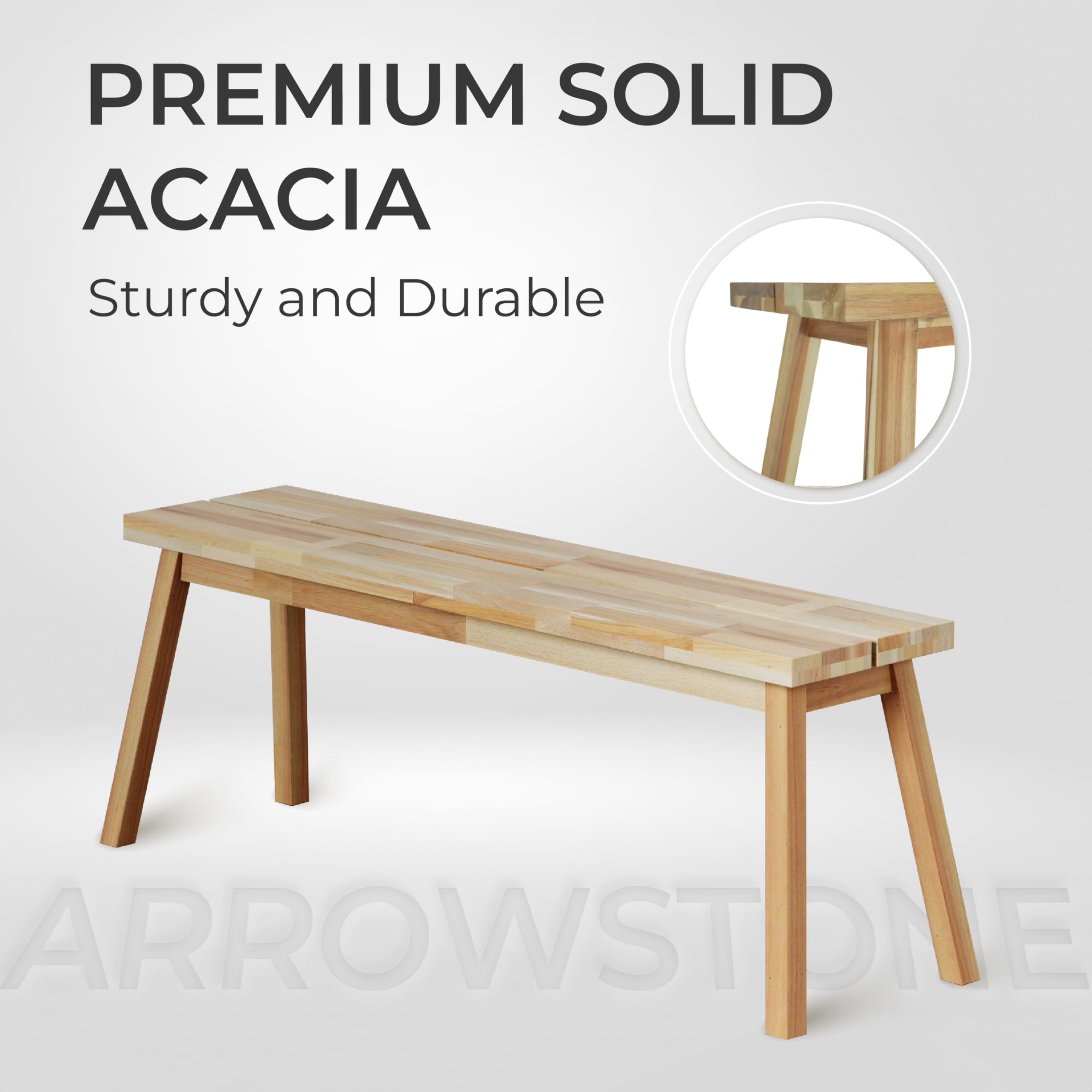 **Solid Acacia Wood Backless Bench with Wax Galvanized Finish - Easy Assembly End Table & Wooden Bench for Dining Room, Entryway, Indoor Decor (47 Inches) - Perfect for Plants, Seating & Stylish Home Furnishing**