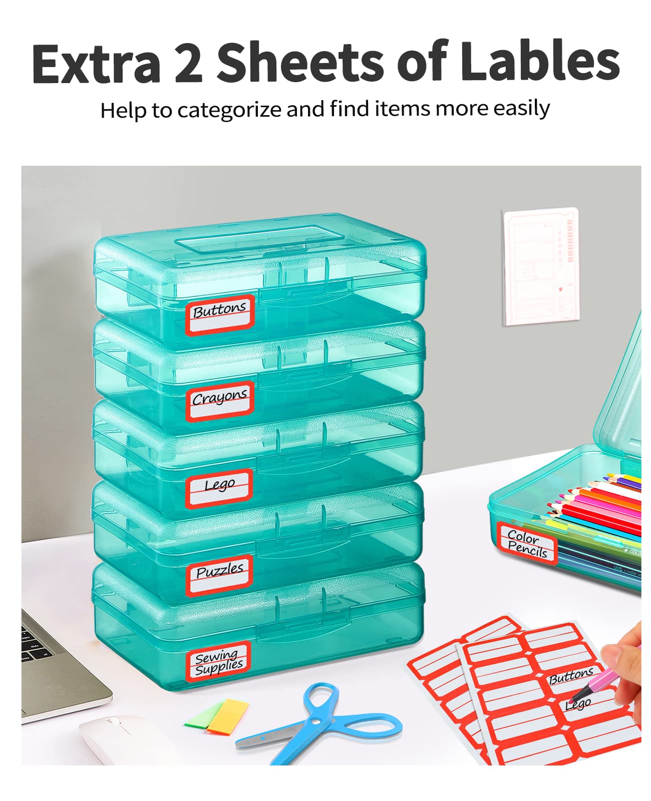 Sooez 6 Pack Clear Plastic Pencil Boxes for School - Hard Stackable Pencil Cases with Lids, Bulk School Supplies Organizer for Kids, Crayons, Markers & Art Supplies - Perfect for Classroom, Homeschool & Back to School Organization