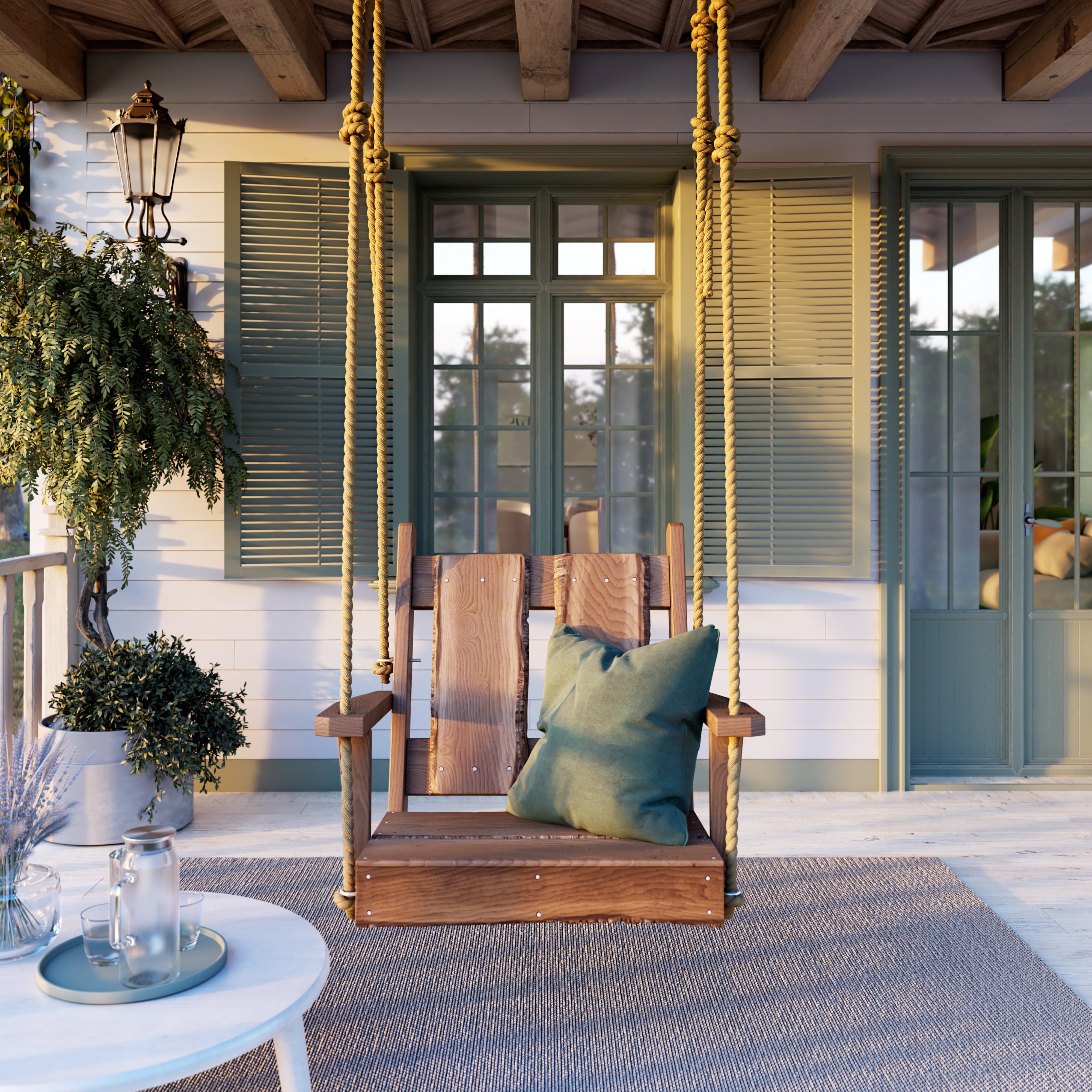 Keystone Amish Co. Palmer Live Edge Timberland Swing Chair - Handcrafted Wooden Porch Swing for Outdoor Relaxation & Garden Decor