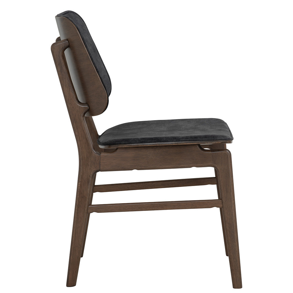 HEATH Modern Dining Chair - Walnut & Charcoal Fabric Upholstered - Perfect for Kitchen, Dining Room and Home Office Seating