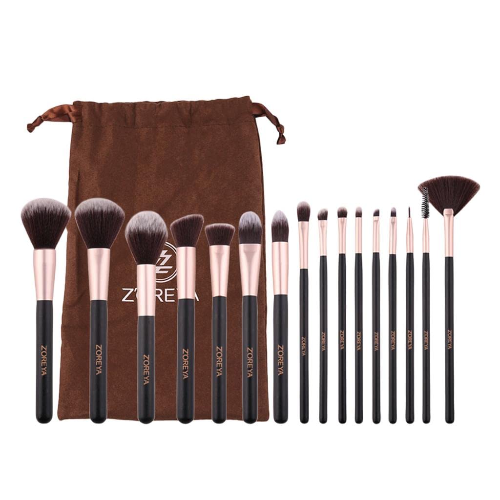 Trendy Retail® 16 Piece Professional Makeup Brush Set with Travel Case - Perfect for Eyeshadow, Blush, Foundation & Powder Application - Ideal for Home, Travel & Professional Makeup Artists