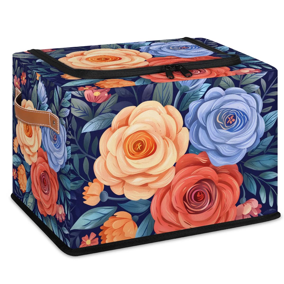 Waterproof Stackable Storage Bins with Zipper Lid - 2 Pack Closet Organizer Baskets with Metal Frame & PU Handles for Clothes, Toys, or Home Organization | Perfect for Bedroom, Nursery, or Office Storage