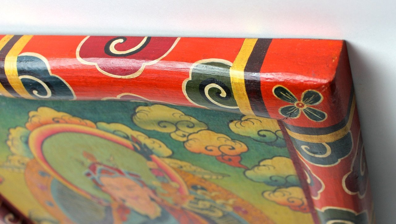 Hand-Painted Padmasambhava Thangka on Wood - Authentic Tibetan Buddhist Art for Meditation & Home Decoration