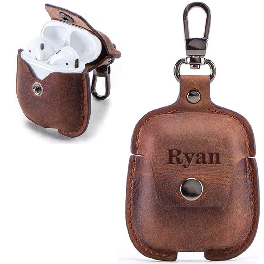 Premium Genuine Leather AirPods Case for Apple AirPods 1/2 & Wireless Charging Case - Customizable Personalized Protective Cover with Shockproof Design & Anti-Loss Clip (Brown) | Perfect for Travel, Work & Everyday Use