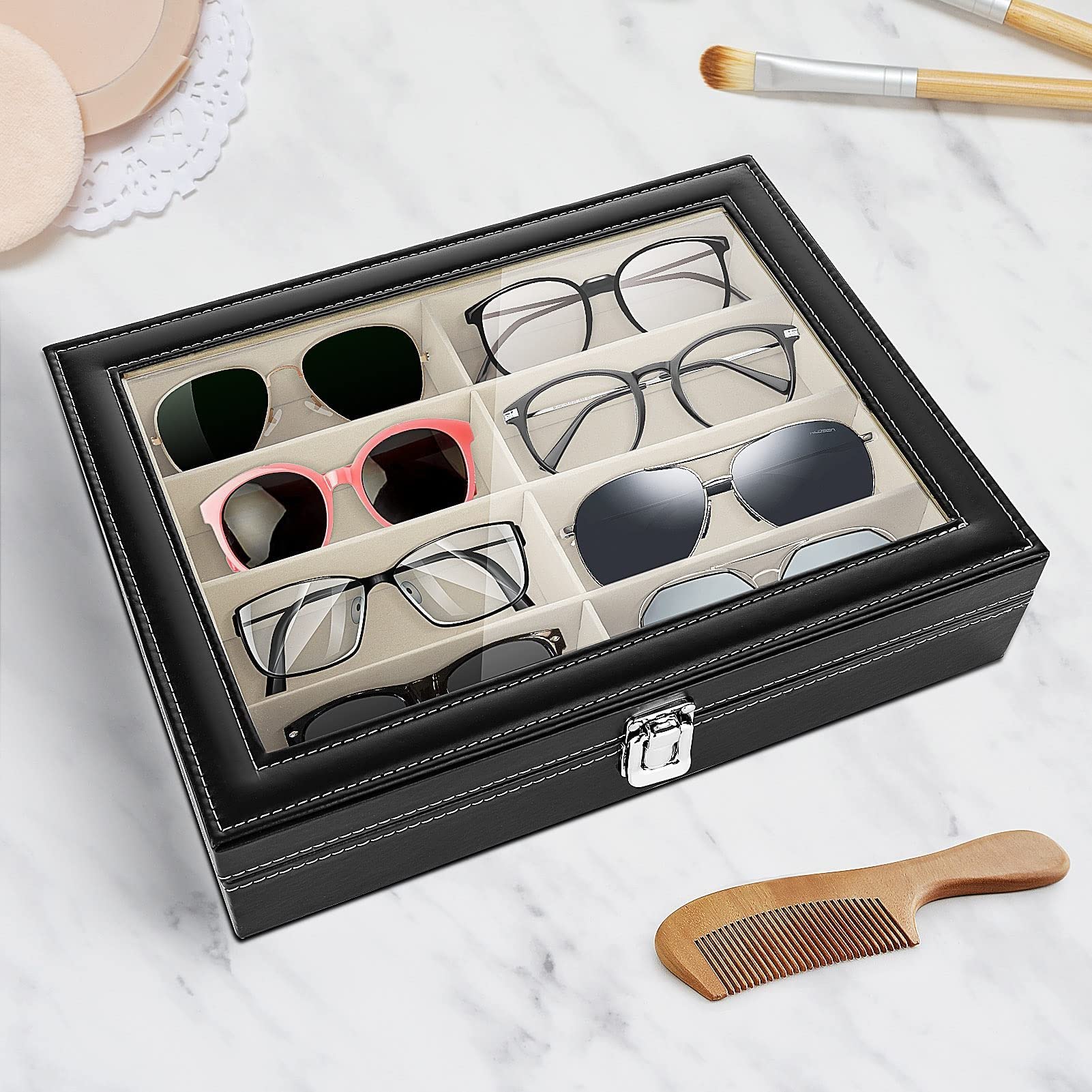 Youyijia Transparent Glass Sunglasses Storage Box - Dust-Proof Portable Eyewear Case for Men & Women | Perfect for Travel, Home, Office & Car Organization
