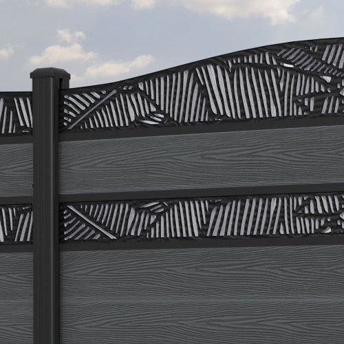Classic Feather Curved Top Split Screen Fence Panel - Dark Grey Aluminum Privacy Fence with Sturdy Posts for Backyard, Garden & Patio Privacy
