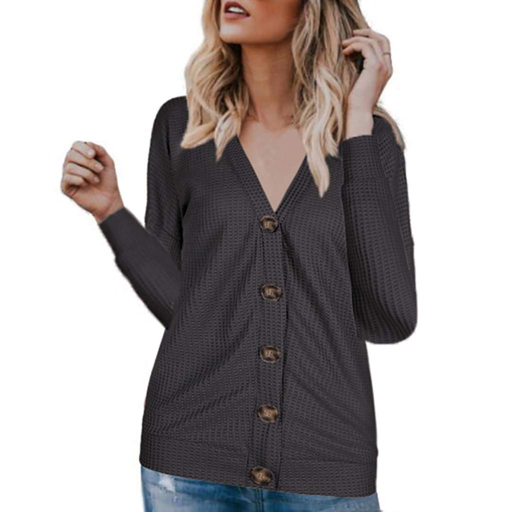 WOCACHI Women's Waffle Knit Pullover Sweater - Lace Trim Pleated Hem Button V-Neck Tunic Top | Casual Office Wear & Autumn Layering Outfits