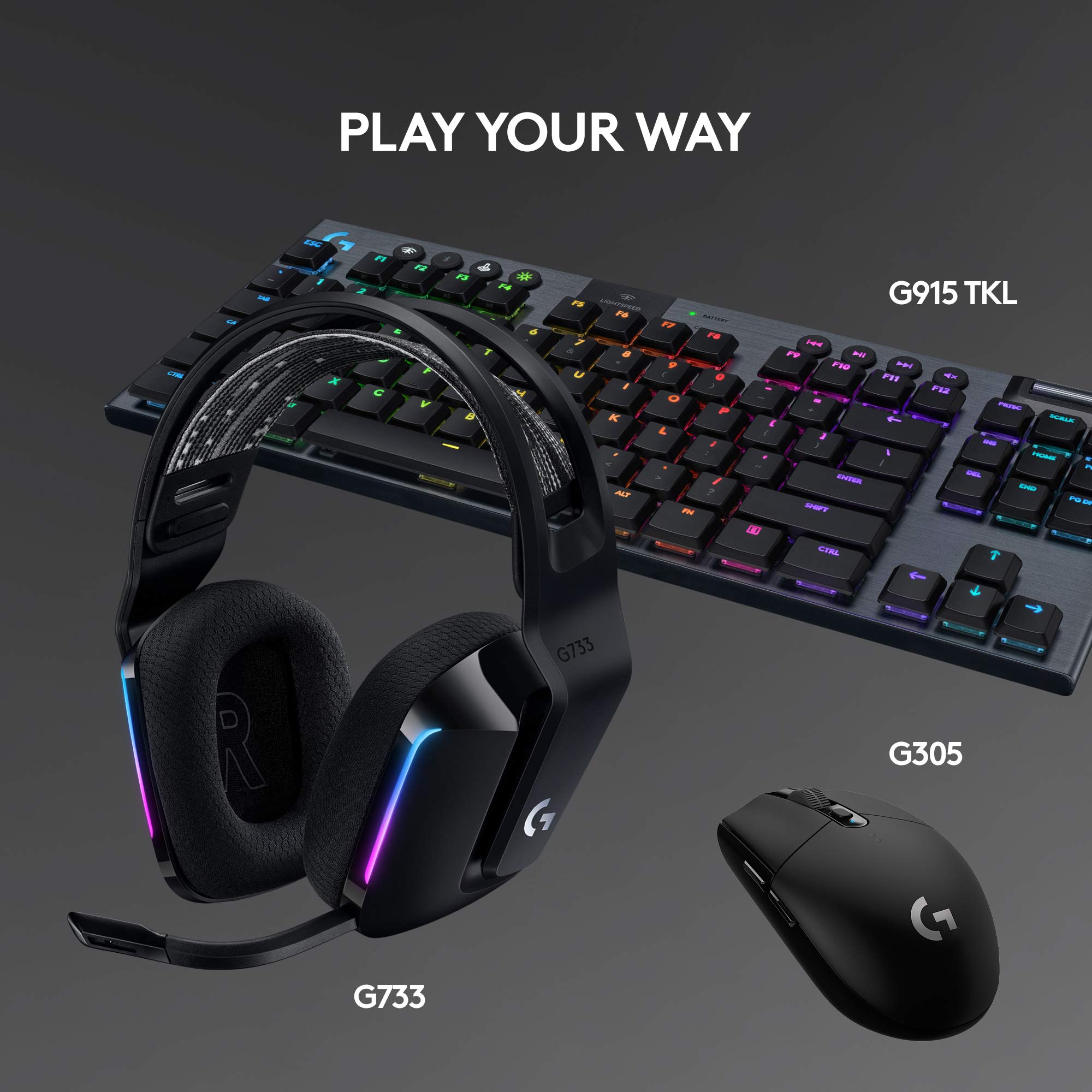 Logitech G733 Lightspeed Wireless Gaming Headset - Black | Suspension Headband, Lightsync RGB, Blue VO!CE Mic, PRO-G Audio | Perfect for PC, PS5, Xbox & Streaming