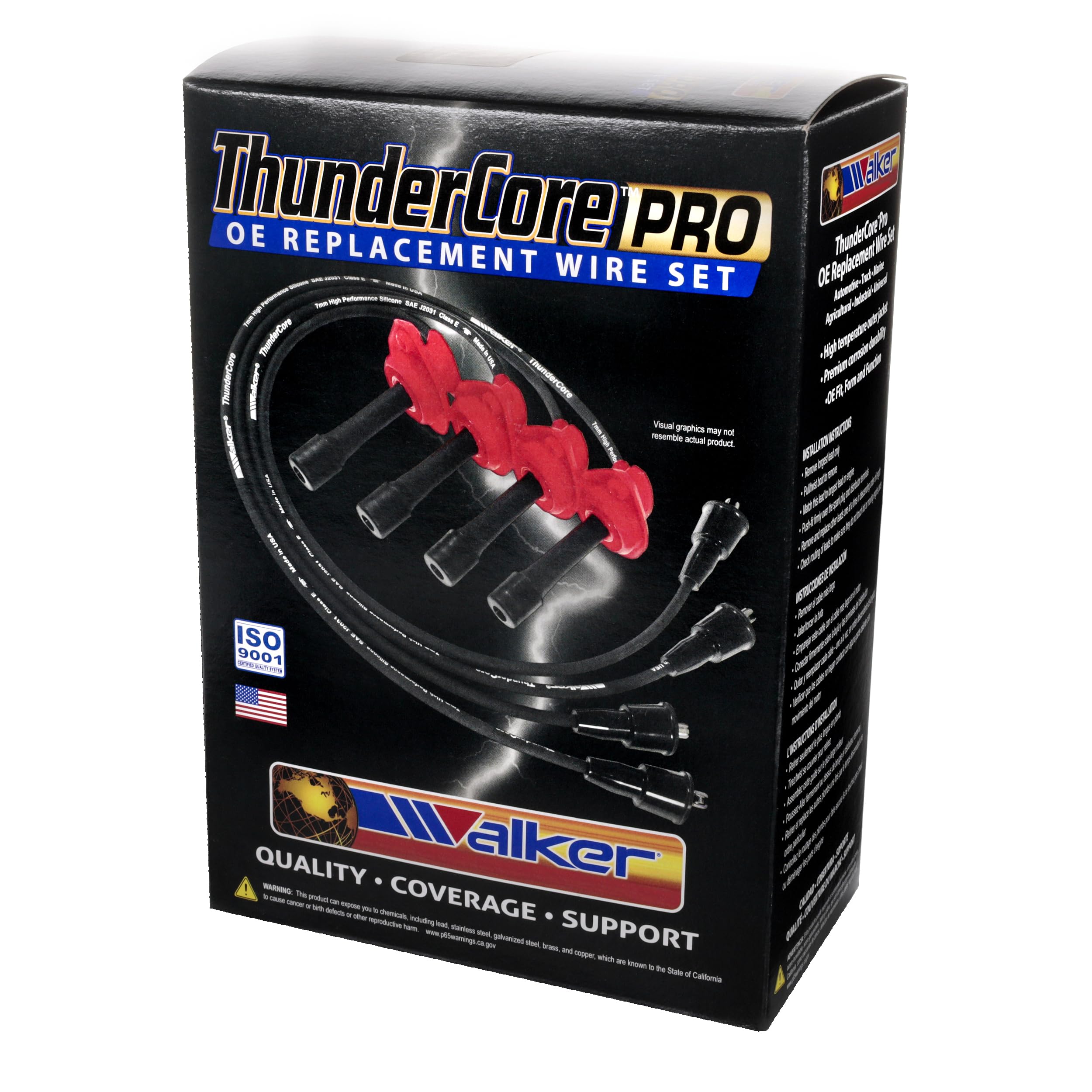 Walker Products ThunderCore PRO Premium Spark Plug Wire Set 924-1063 - High Performance Ignition Wires for Ford, Chevy, Dodge - Perfect for Racing, Off-Road & Daily Driving