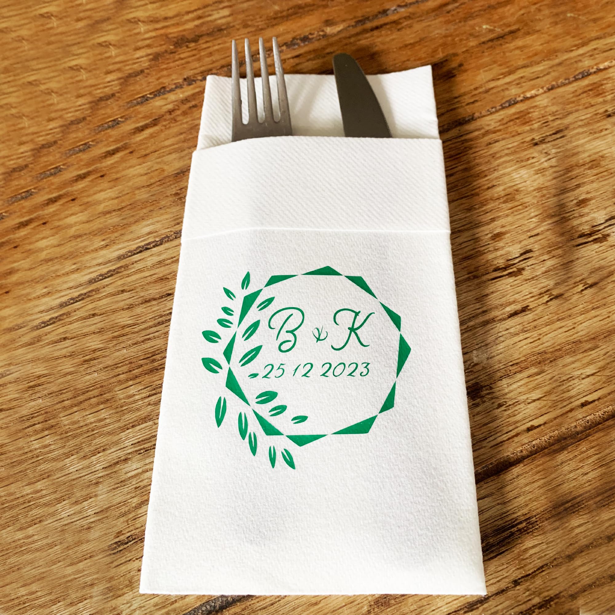 Custom Printed Personalized Pocket Air Laid Napkins - Linen-Like Disposable & Highly Absorbent with Built-in Flatware Pocket - Perfect for Birthday, Bridal Shower, Baby Shower, Party, Wedding & Special Events - Ideal for Elegant Dining, Outdoor Gatherings & Formal Occasions