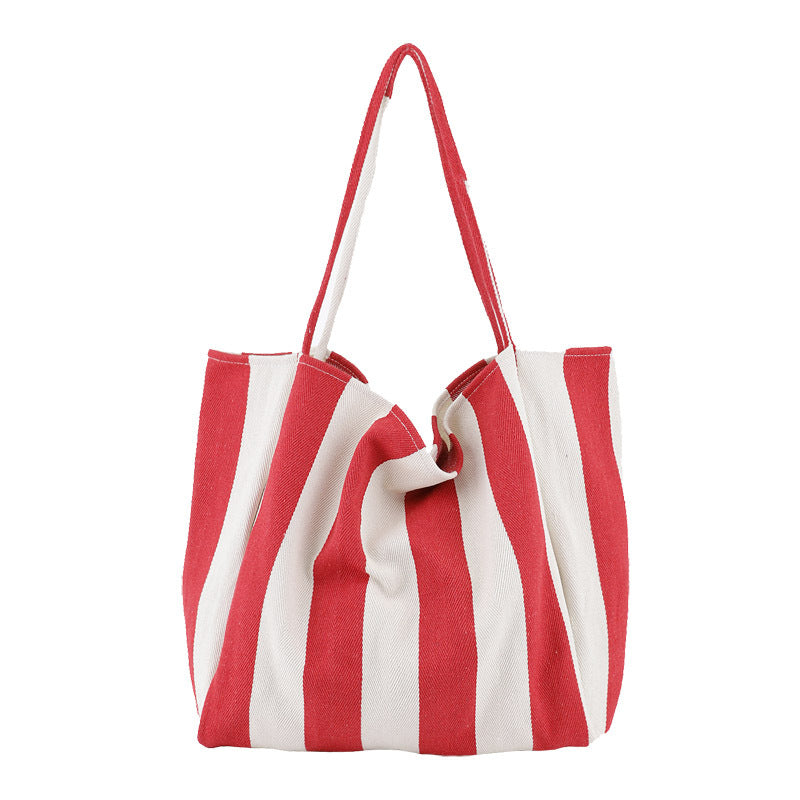 Stylish Striped Canvas Tote Bag for Women - Large Capacity Fashion Shoulder Bag - Durable Casual Shopping Tote - Perfect for Groceries, Beach Trips & Daily Essentials