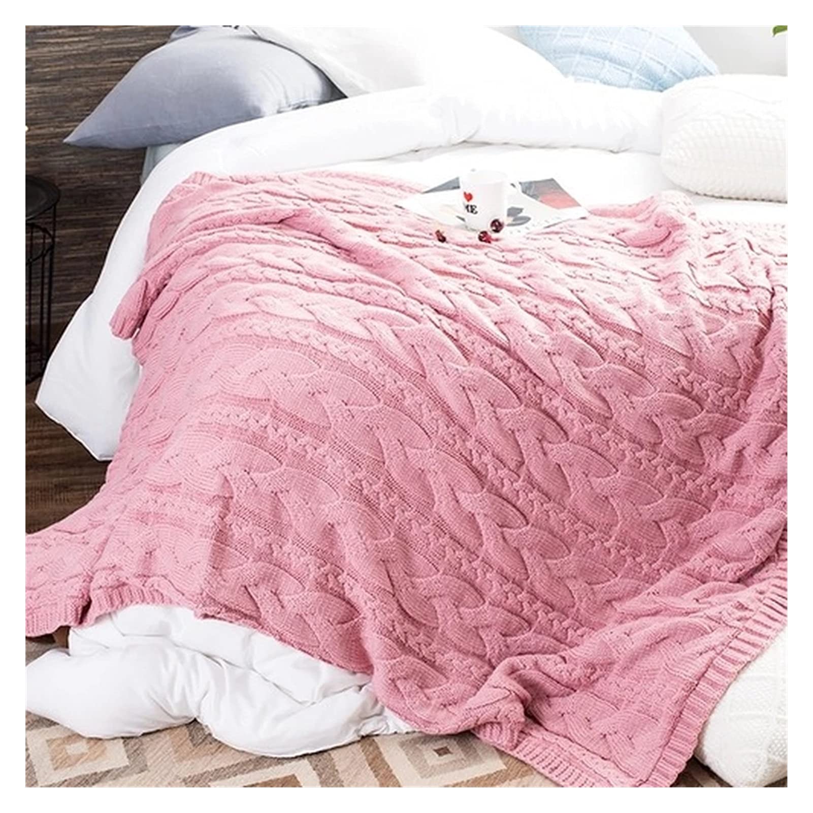 HMKGKJ Soft Warm Winter Fleece Blanket - 100x125cm Knitted Bedspread for Bed, Sofa & Travel | Cozy Wearable Blanket for Home, Office & Outdoor Camping (Color: A)