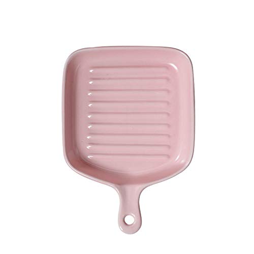 6 Inch Matte Ceramic Baking Dish with Handle - Round & Square Oven Safe Serving Plates for Steak, Pasta, Salad | Microwave & Dishwasher Safe | Perfect for Dinner Parties, Holiday Meals & Family Gatherings (Square, Pink)