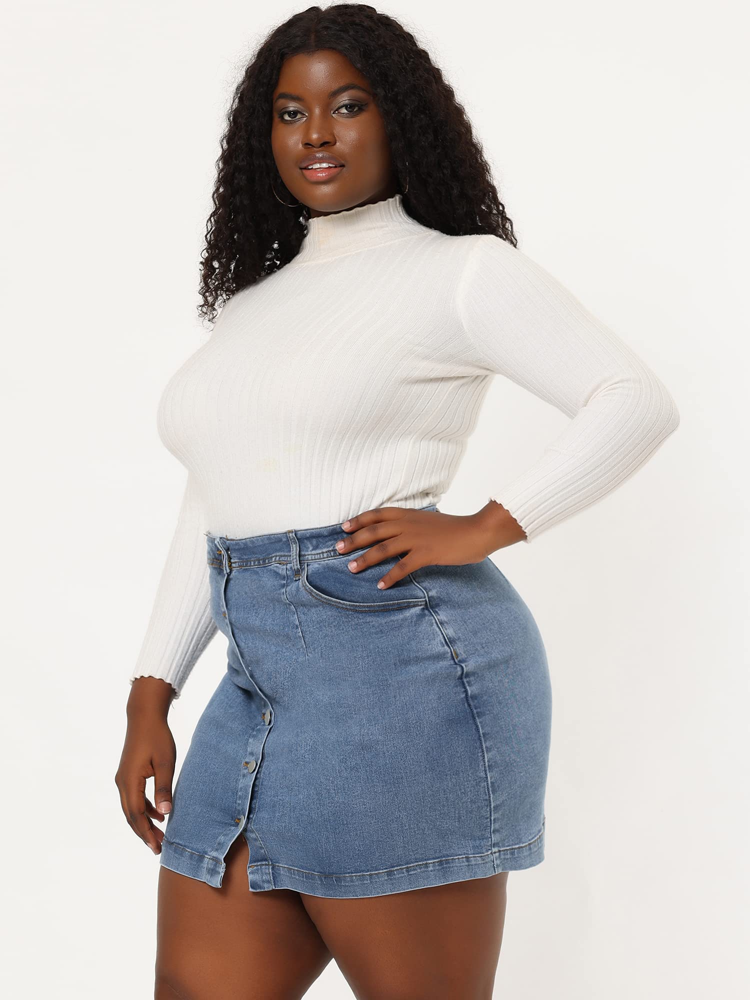 Agnes Orinda Women's Plus Size Denim Skirts - Mini A-Line Button Front with Side Pockets, Casual Summer Jean Skirt for Outfits, Dates & Beach Wear