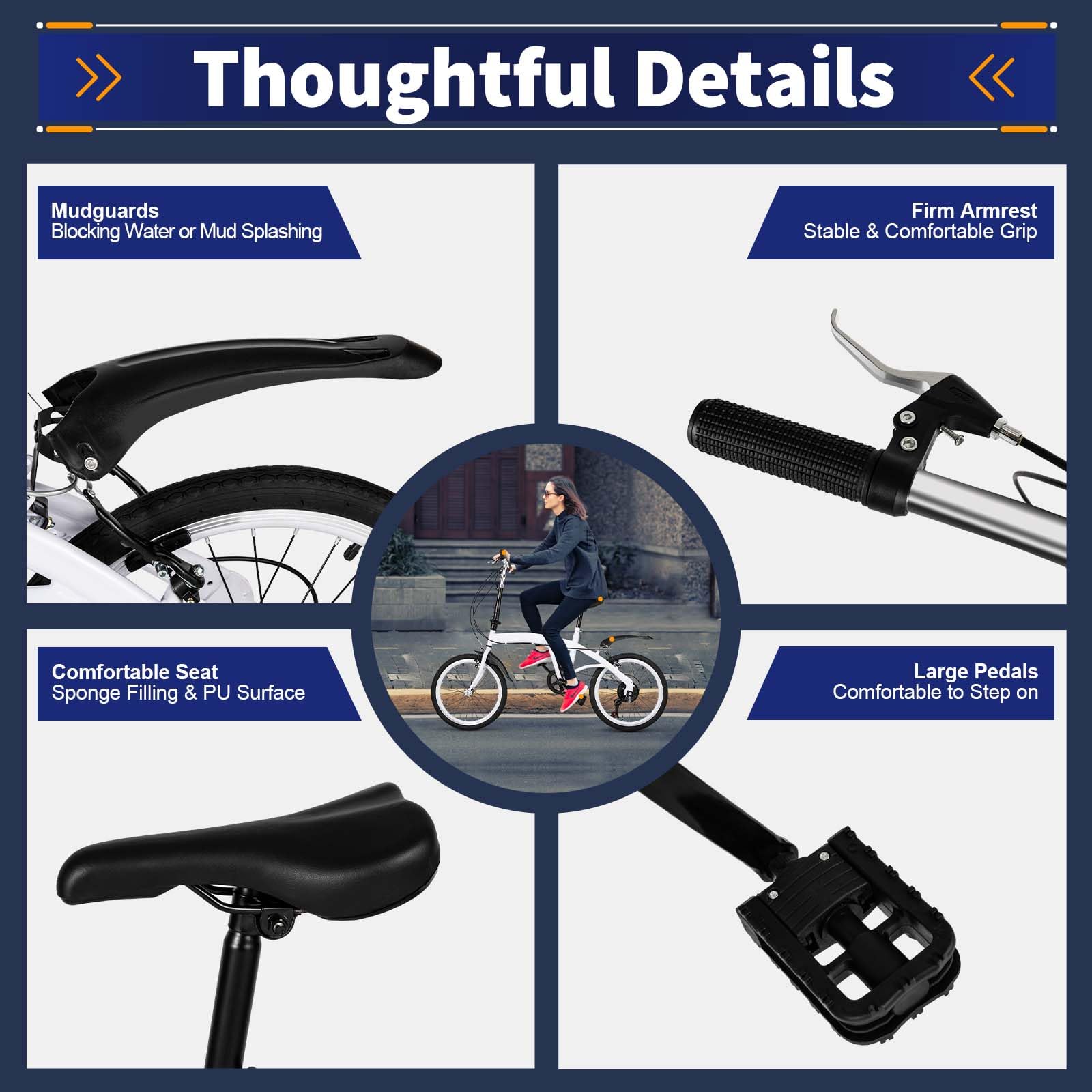 20 Inch Folding Bike for Adults - 6 Speed Shifter, Carbon Steel Frame, Portable & Lightweight Road Bike - Adjustable Height for Men & Women - Perfect for Commuting, Travel & Urban Riding