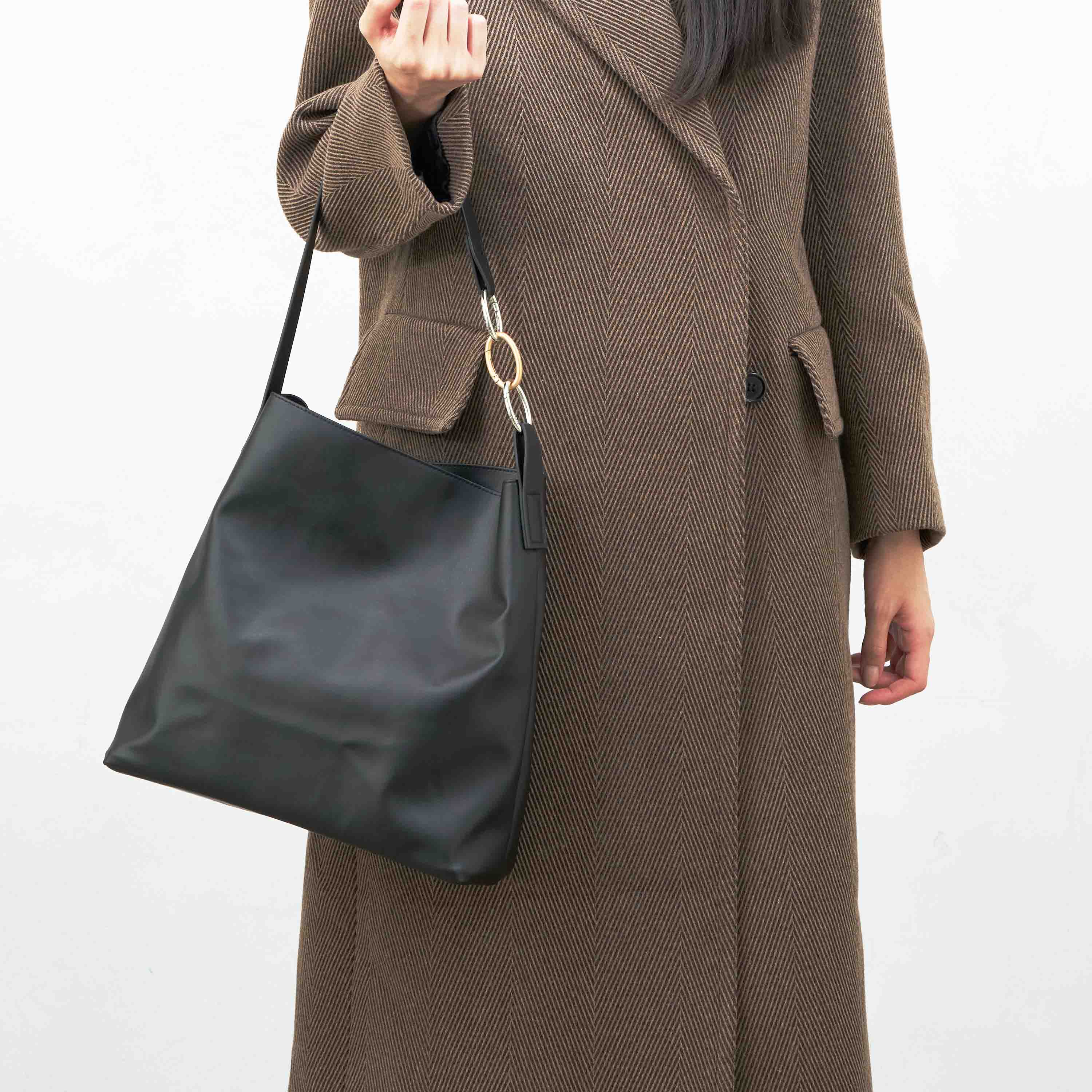 Oleatex Vegan Olive Leather Tote Bag - Night Black | Eco-Friendly & Stylish Handbag for Work, Travel & Everyday Use