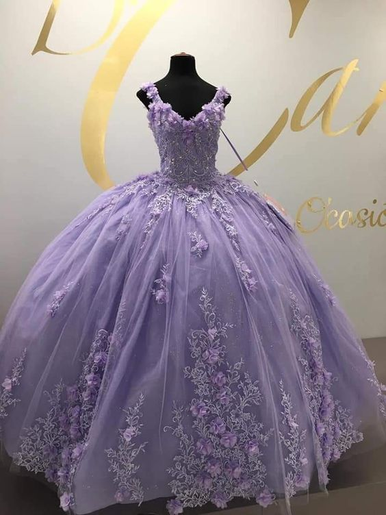 Elegant Lavender Tulle Quinceañera Dress | Long Formal Prom Ball Gown J3949 | Perfect for Sweet 16, Birthday Parties & Special Occasions