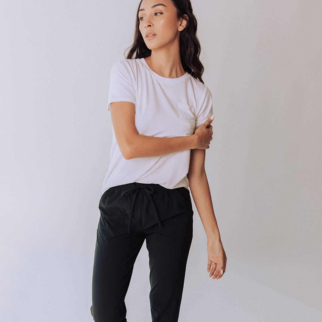 Organic Bamboo Basic Tee for Women - Soft Breathable White T-Shirt - Perfect for Yoga, Travel & Everyday Wear