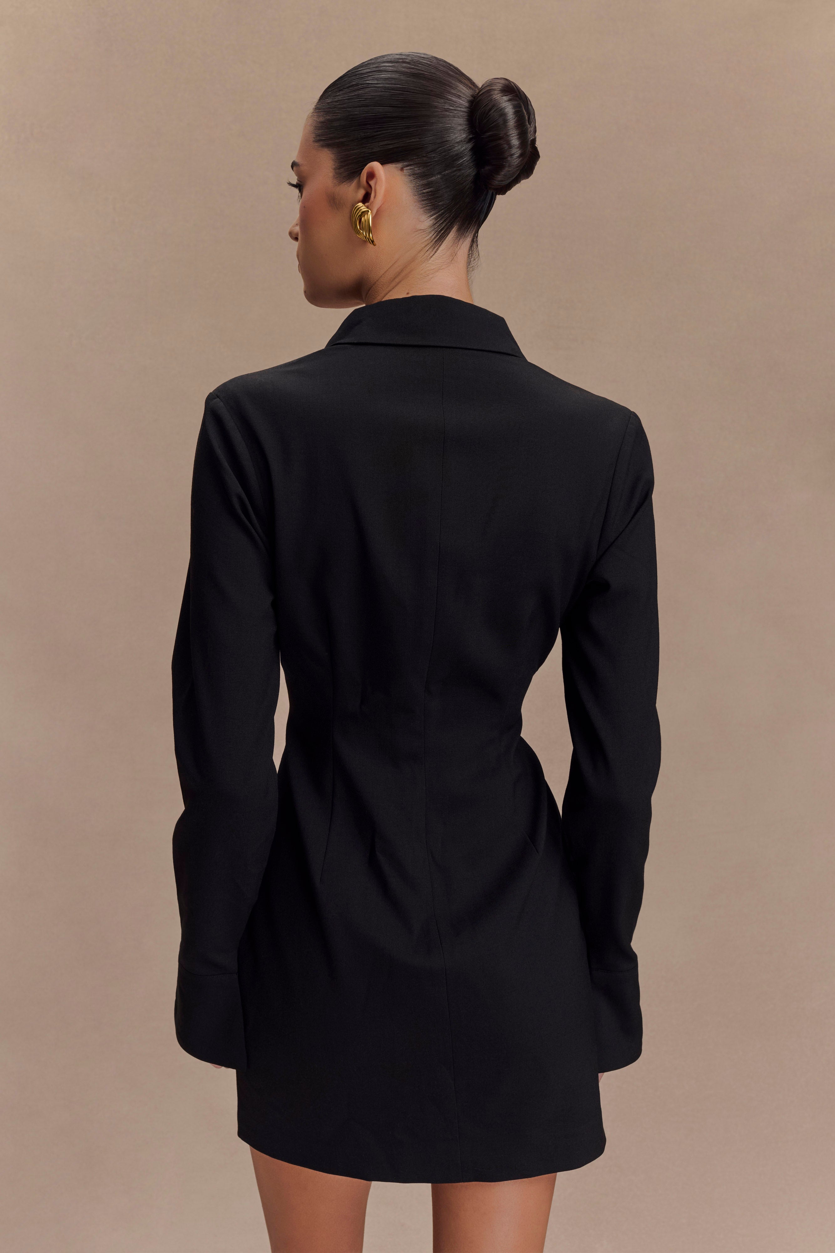 Dorian Fitted Shirt Mini Dress for Women - Slim Black Office & Party Wear - Perfect for Work, Cocktail Events & Date Nights