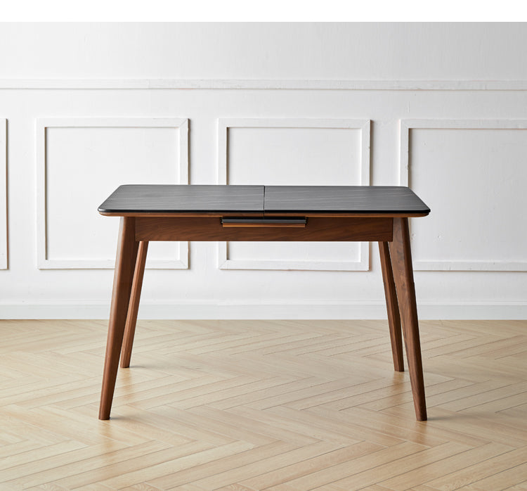 Premium Black Walnut & Ash Solid Wood Extendable Dining Table - Expandable Rock Slab Design for Modern Farmhouse, Rustic Kitchen & Open Concept Dining Rooms
