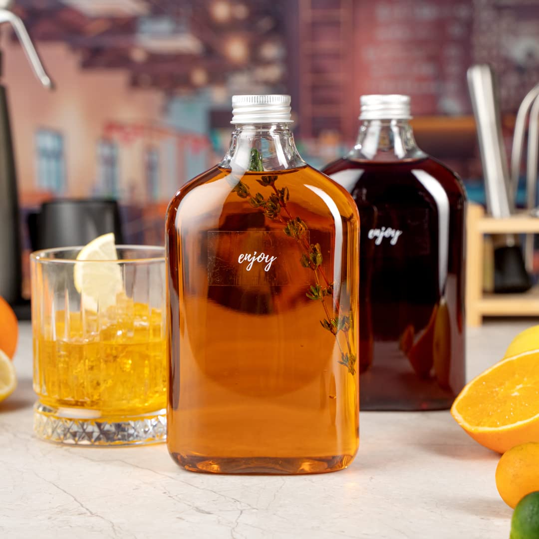 Restaurantware Bottle Tek 16.9oz Empty Plastic Liquor Bottles (100-Pack) - Clear Disposable Flask with Aluminum Lids for Juice, Ginger, Sauces & Party Favors | Perfect for Bars, Catering, Restaurants & Home Mixology