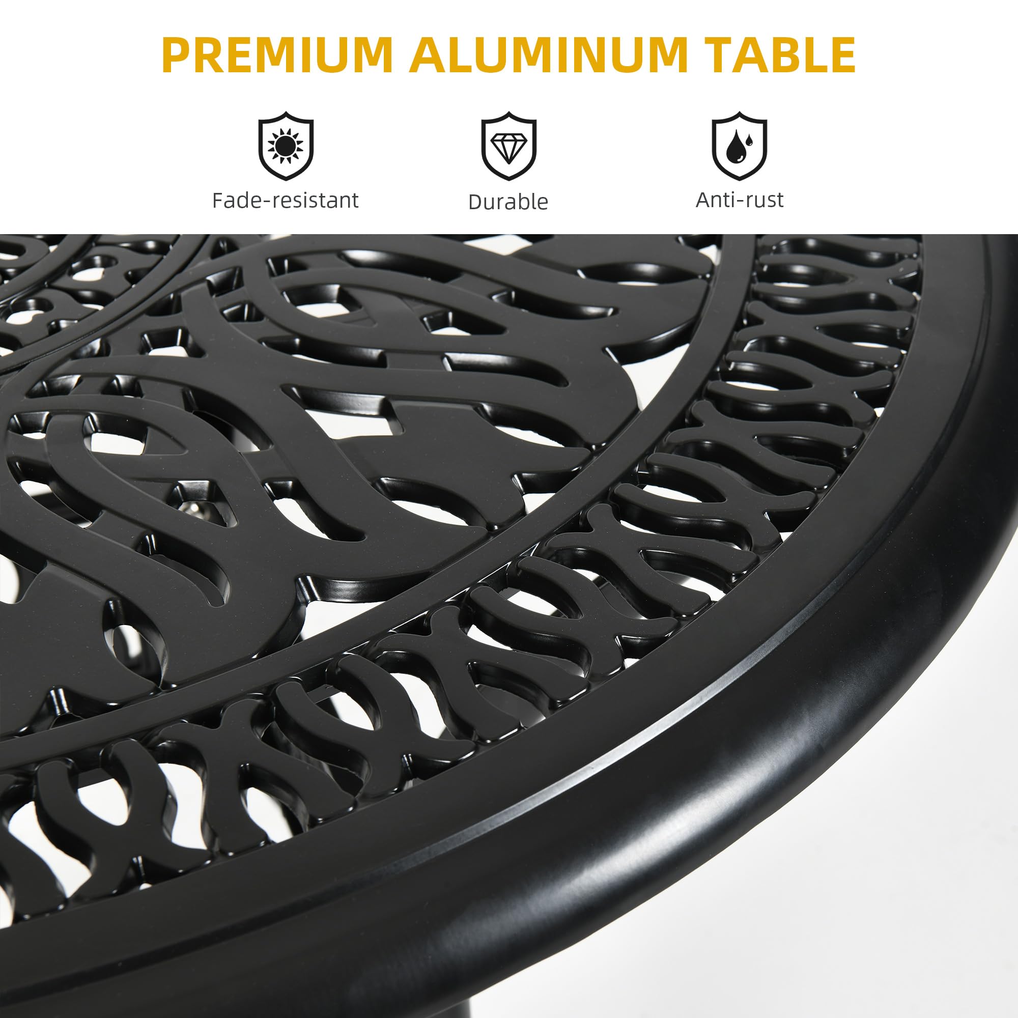 DWVO 35 Inch Outdoor Dining Table - Round Cast Aluminum Bistro Table with Umbrella Hole for Backyard, Garden, Patio, Porch - Weather-Resistant Black Metal Table for Outdoor Entertaining & Dining Al Fresco